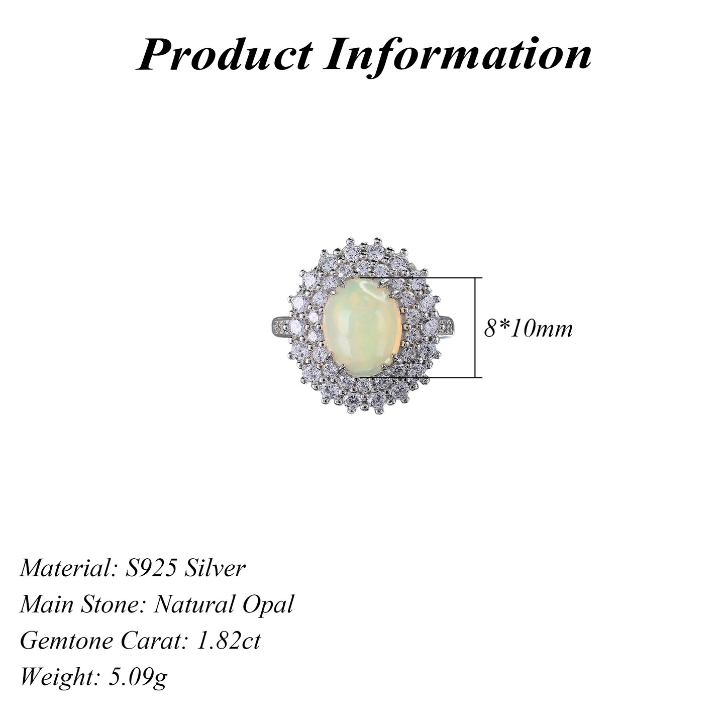 Exquisite Rhodium Plated Silver 925 Jewelry Natural Opal Ring