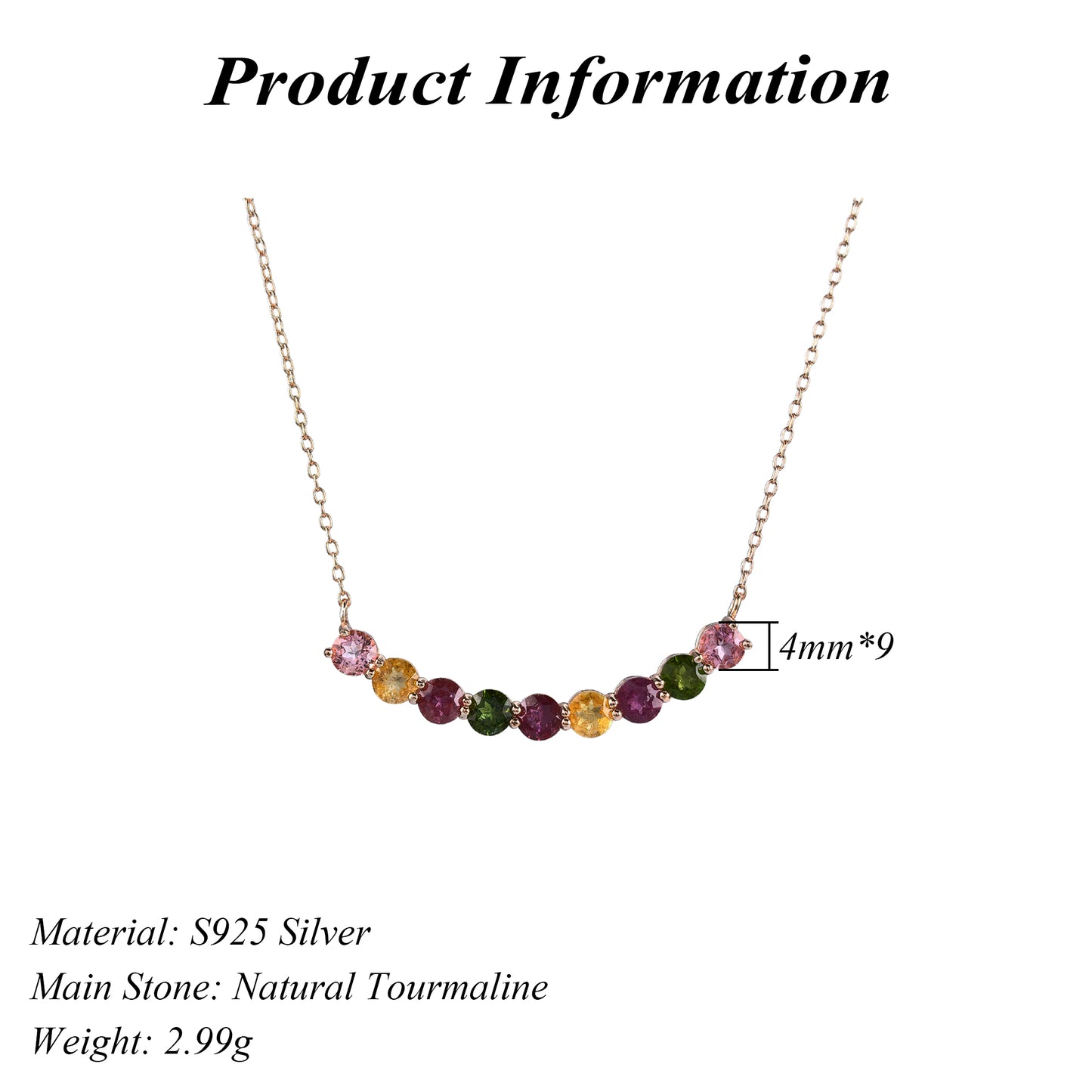 Gorgeous Rose Gold Plated Silver 925 Jewelry Natural Tourmaline Necklace
