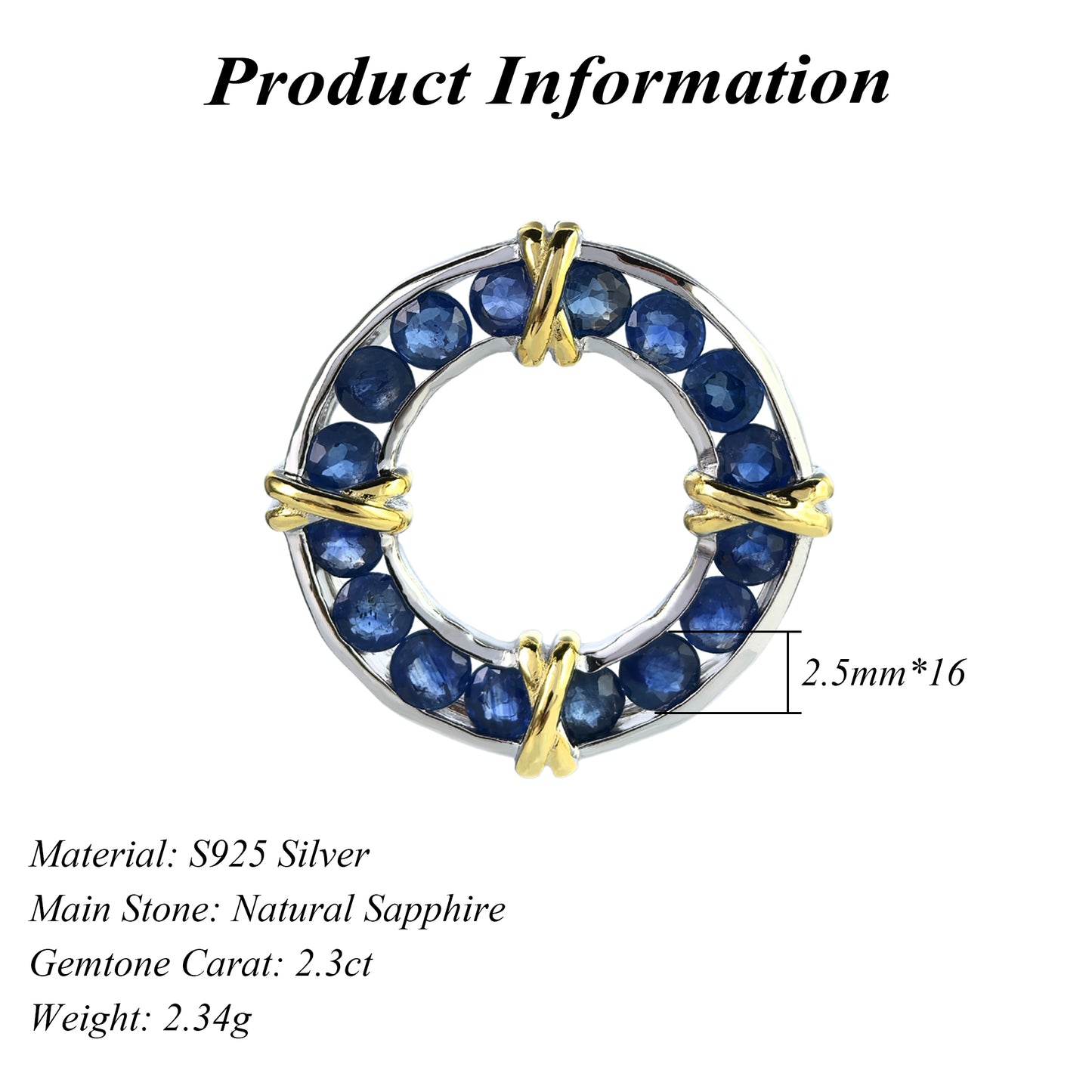 Delicate Dual Color Plated 925 Silver Jewelry Natural Sapphire Pendant