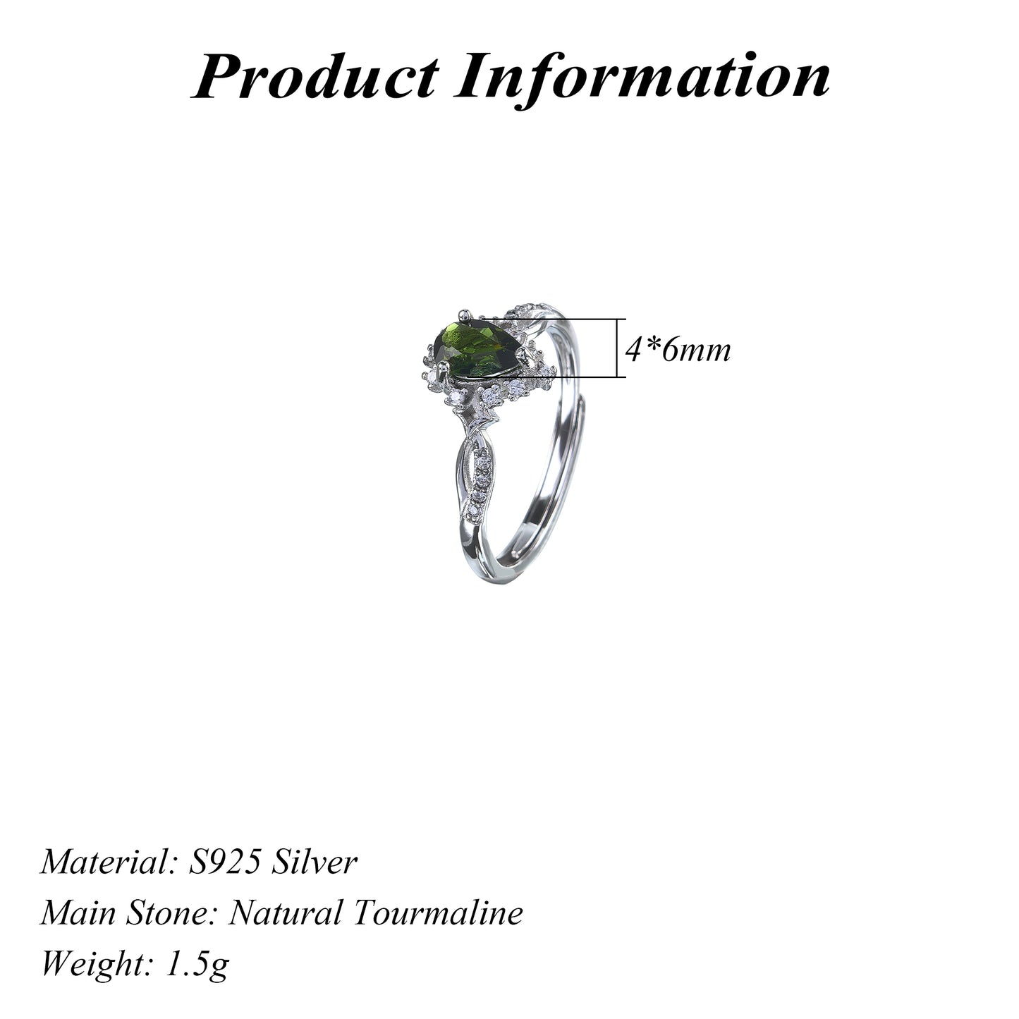 Gorgeous Rhodium Plated 925 Silver Jewelry Natural Tourmaline Ring