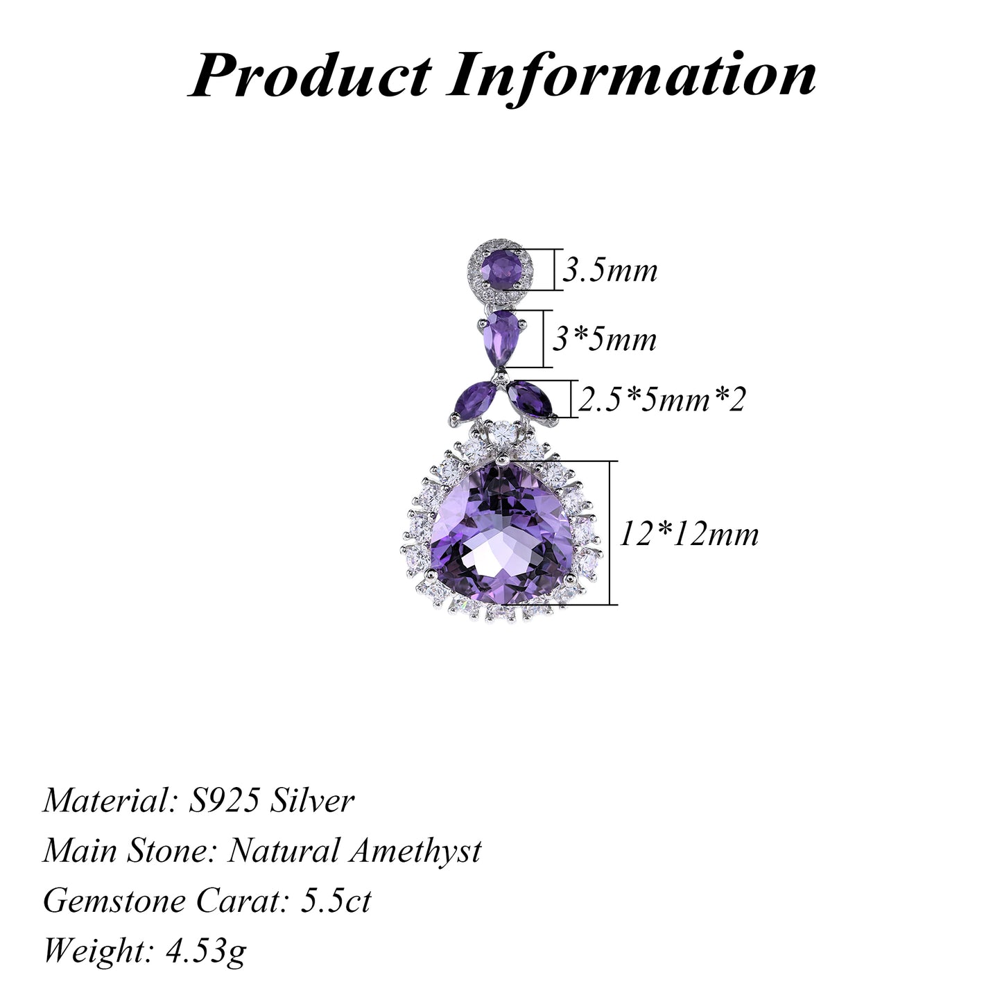 Gorgeous Rhodium Plated 925 Silver Jewelry Natural Amethyst Pendant