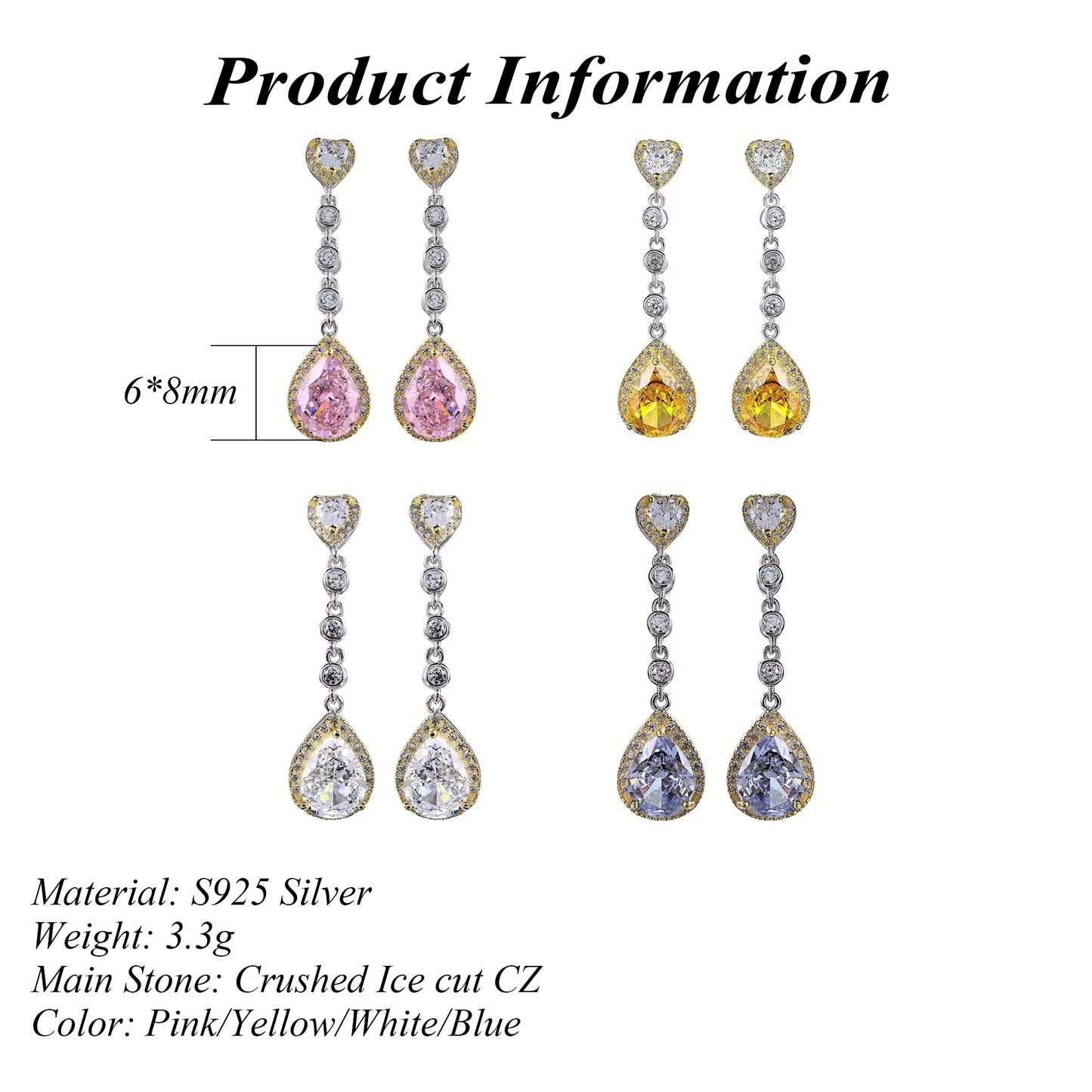 S925 Silver Crushed Teardrop Ice Cut Cubic Zirconia Earrings