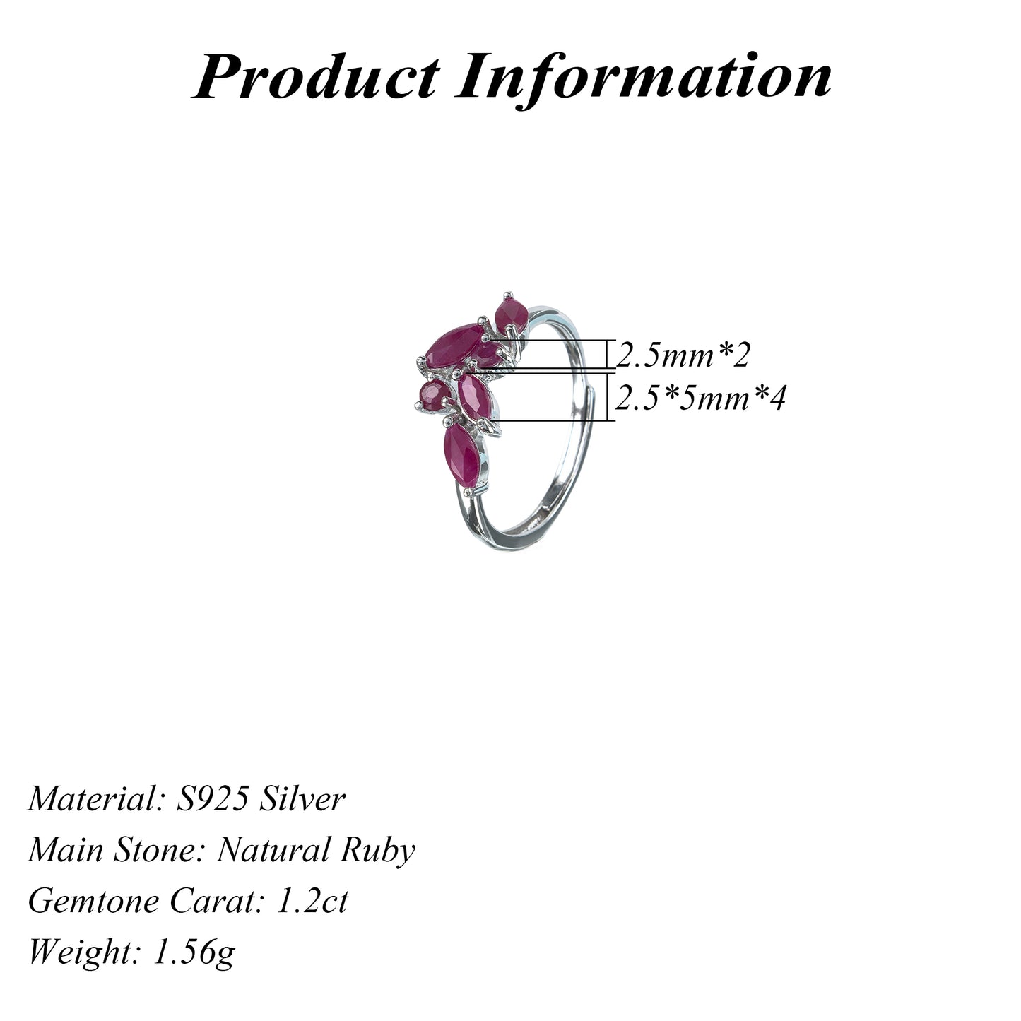 Graceful Rhodium Plated Silver 925 Jewelry Natural Ruby Leaf Ring