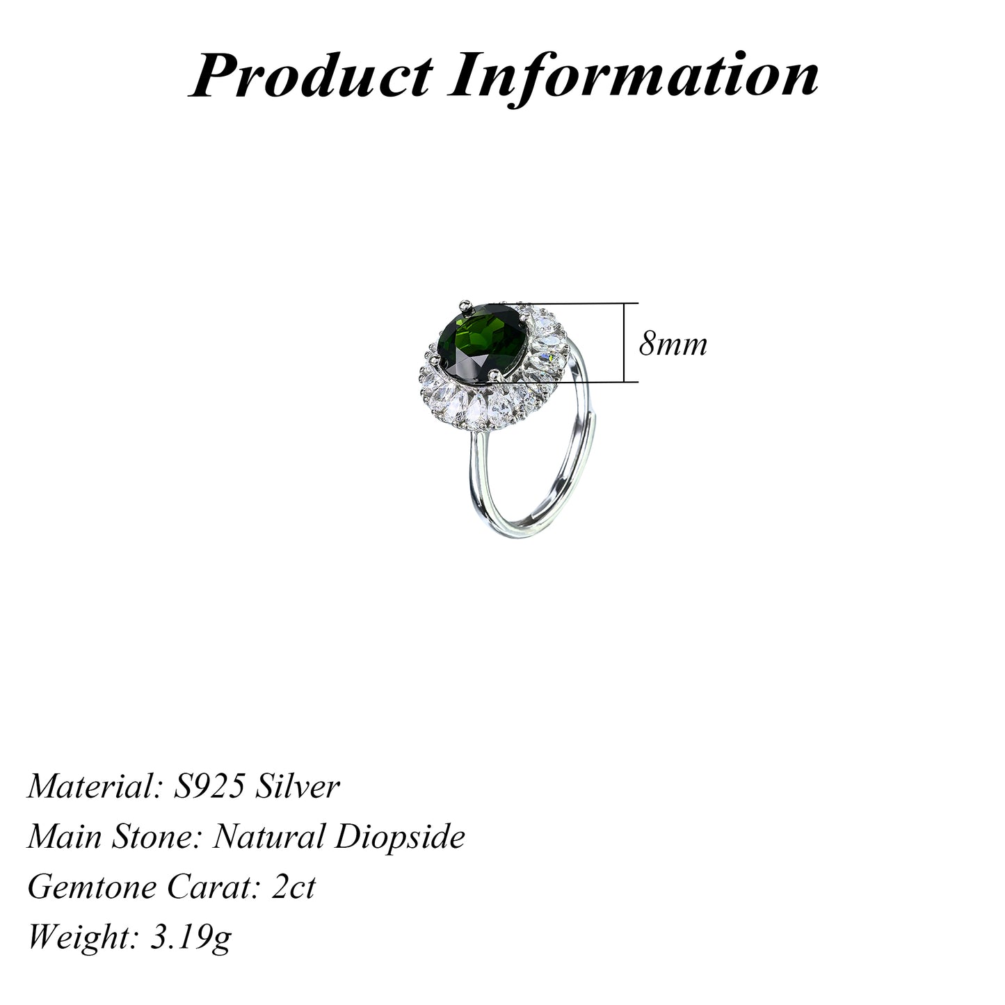 Sparkling Rhodium Plated 925 Silver Jewelry Natural Diopside Flower Ring
