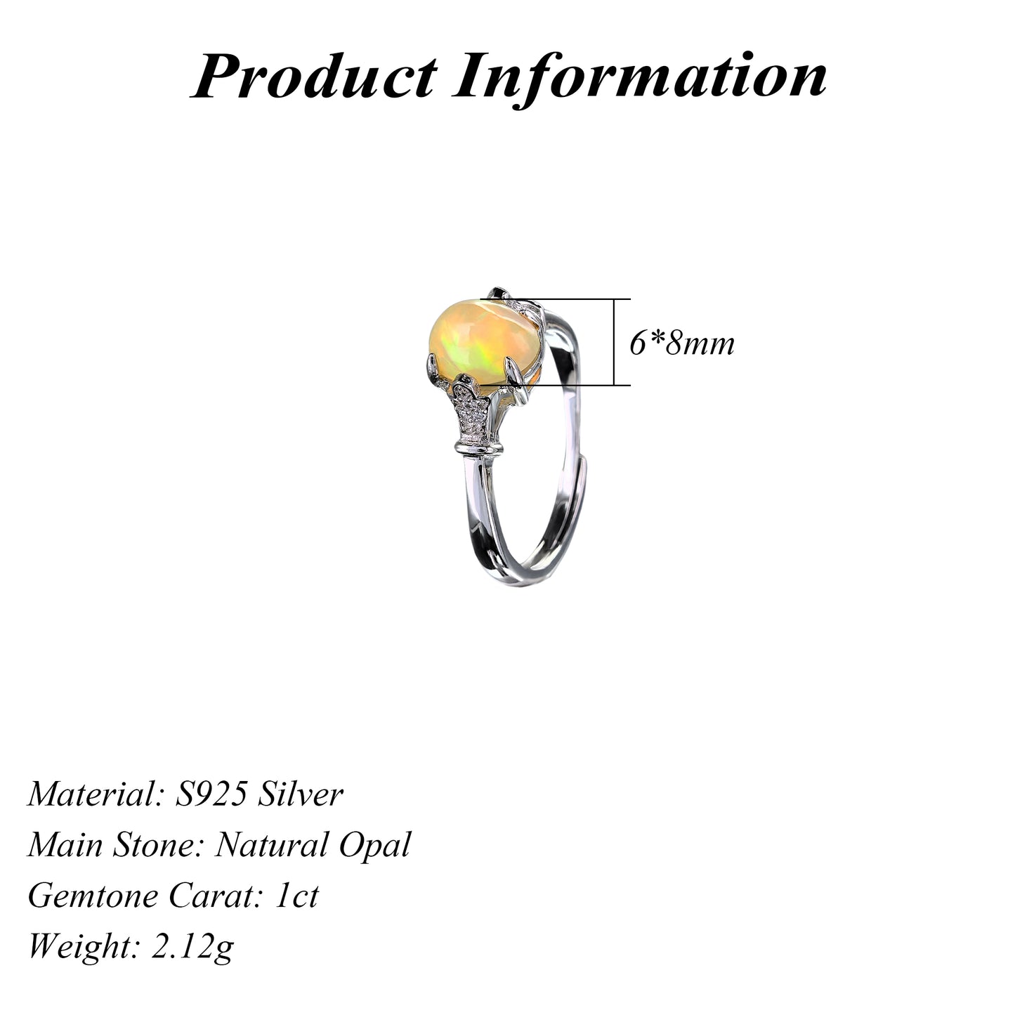 Gorgeous Rhodium Plated 925 Silver Natural Opal Ring Oval Cut Gemstone Jewelry