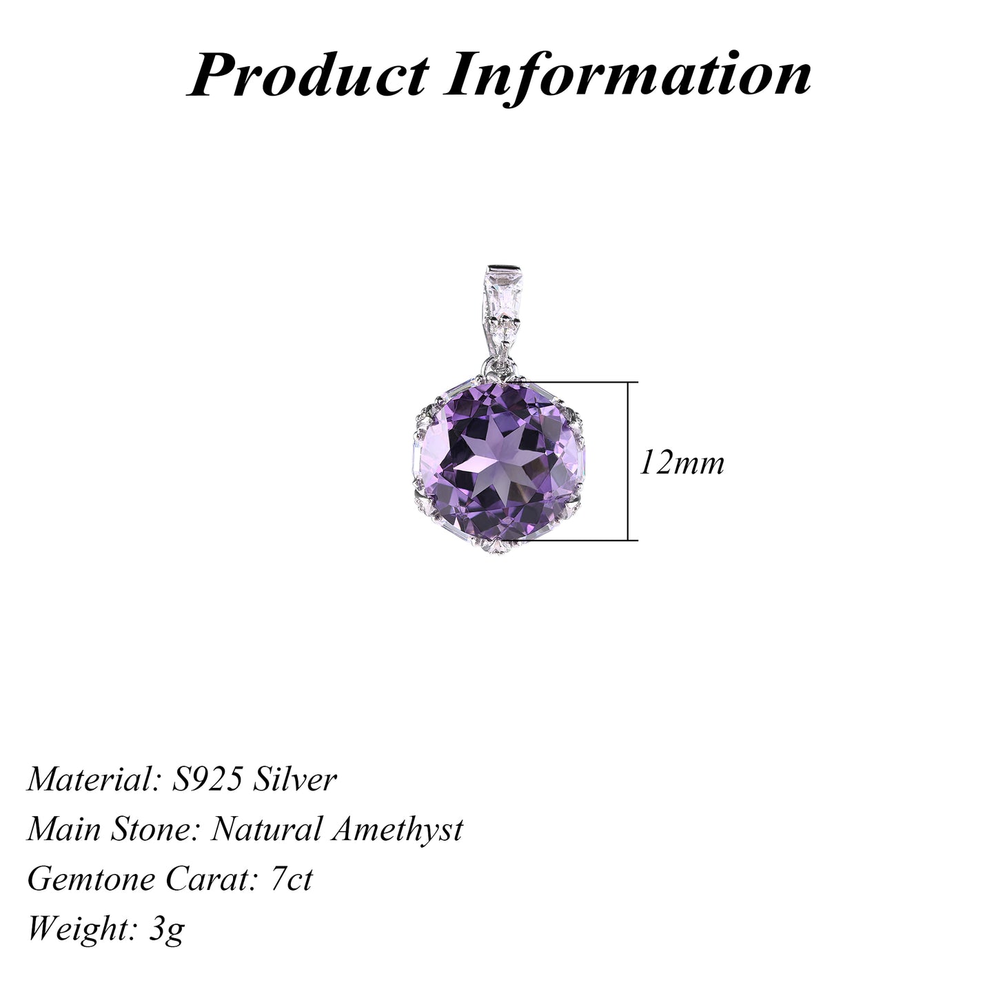 Gorgeous Rhodium Plated 925 Silver Jewelry Natural Amethyst Pendant