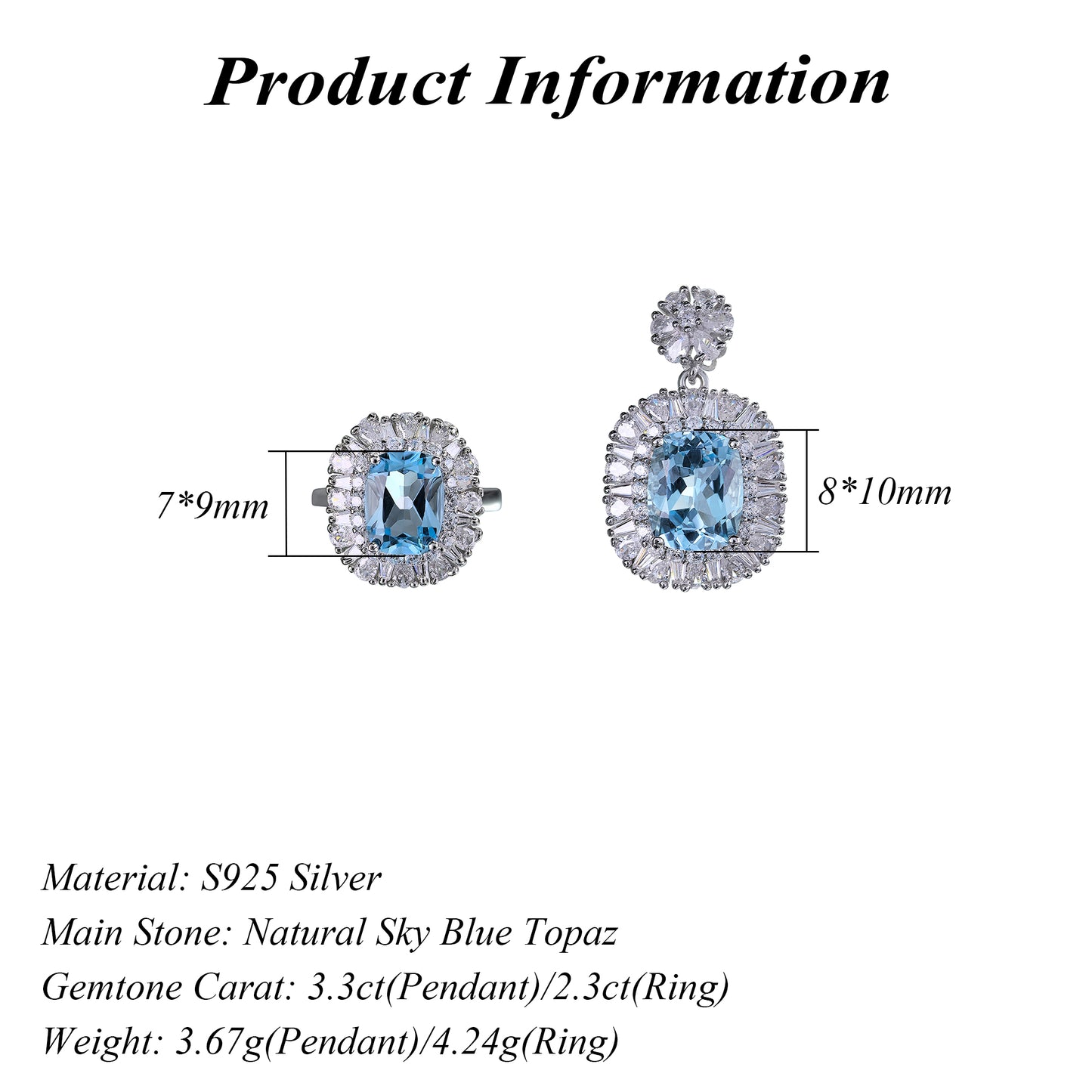Dazzling Rhodium-Plated 925 Sterling Silver Fine Jewelry Set with Natural Sky Blue Topaz