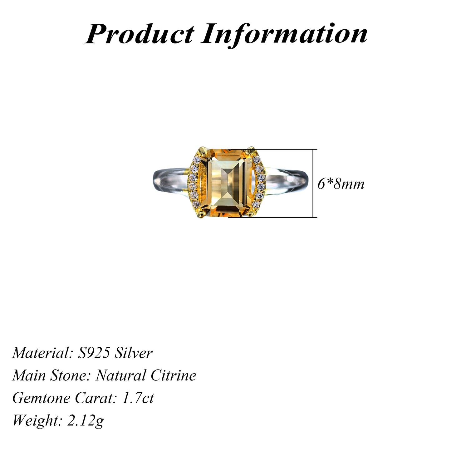 Gorgeous Rhodium and Gold Plated Silver 925 Jewelry Natural Citrine Ring