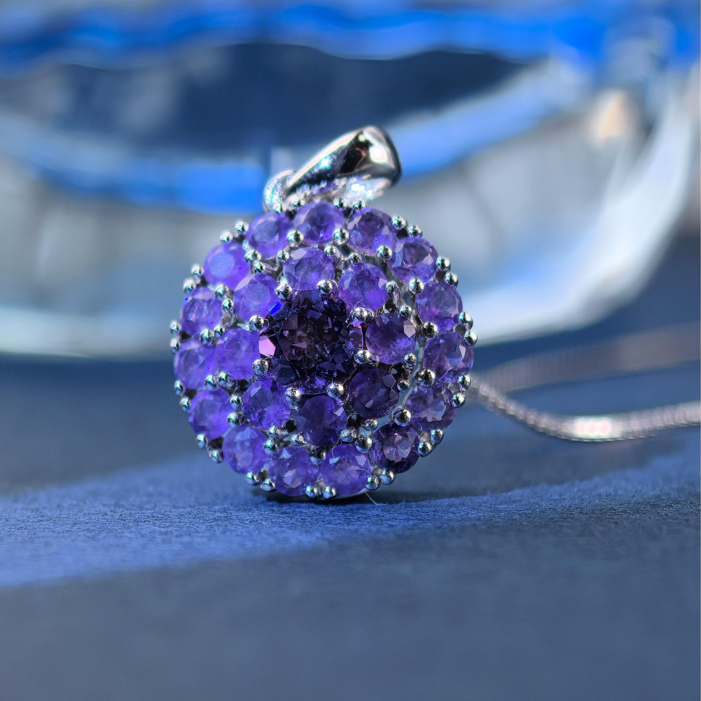 Graceful Rhodium Plated 925 Silver Jewelry Natural Amethyst Pendant
