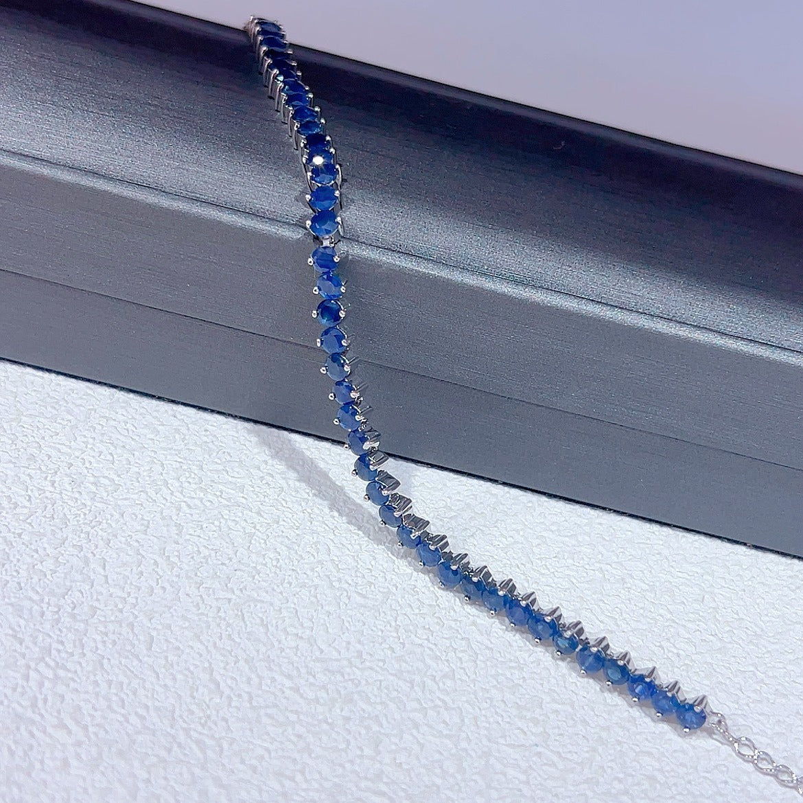 Luxurious Rhodium Plated 925 Sterling Silver Natural Sapphire Bracelet