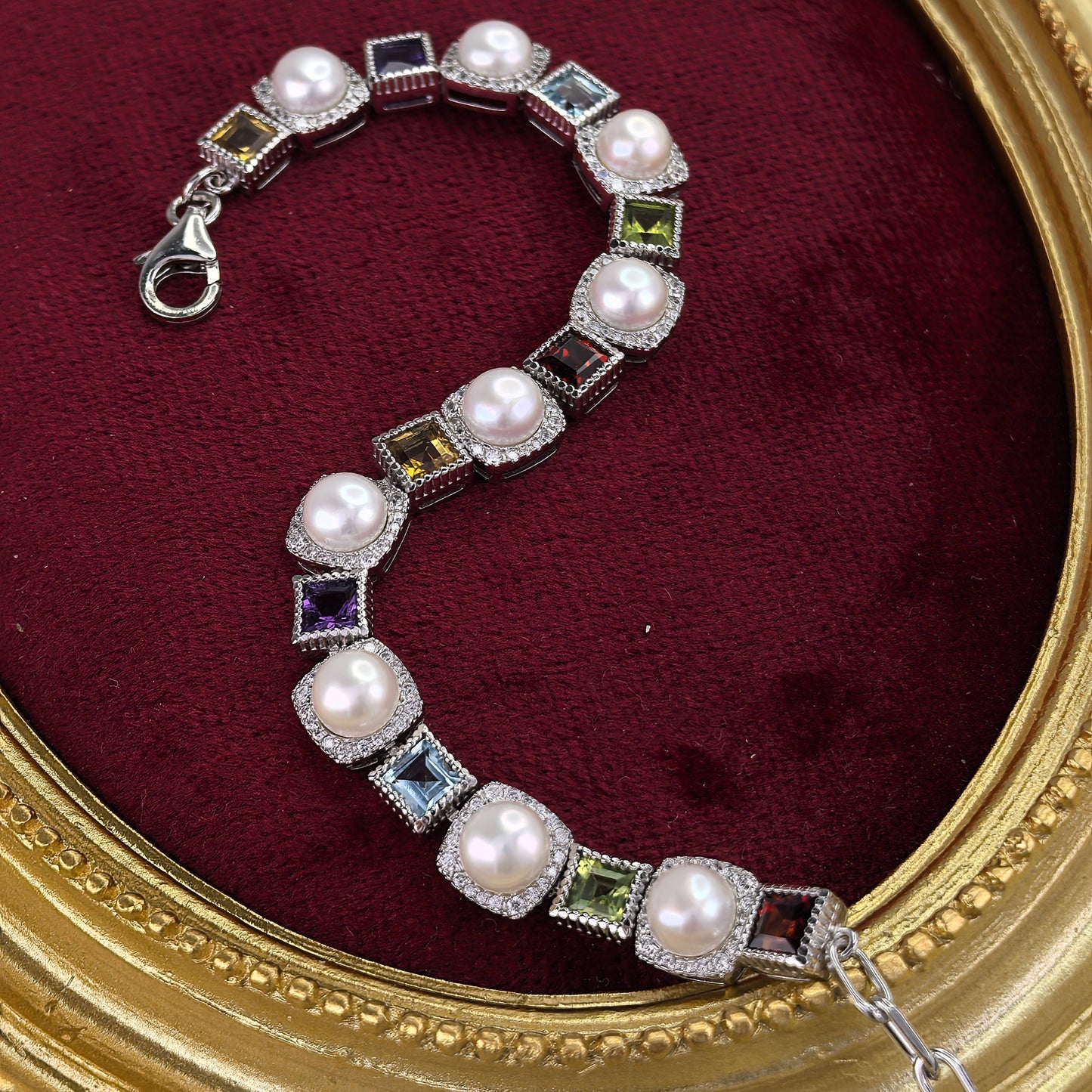 Graceful Rhodium Plated 925 Sterling Silver Freshwater Pearl Bracelet