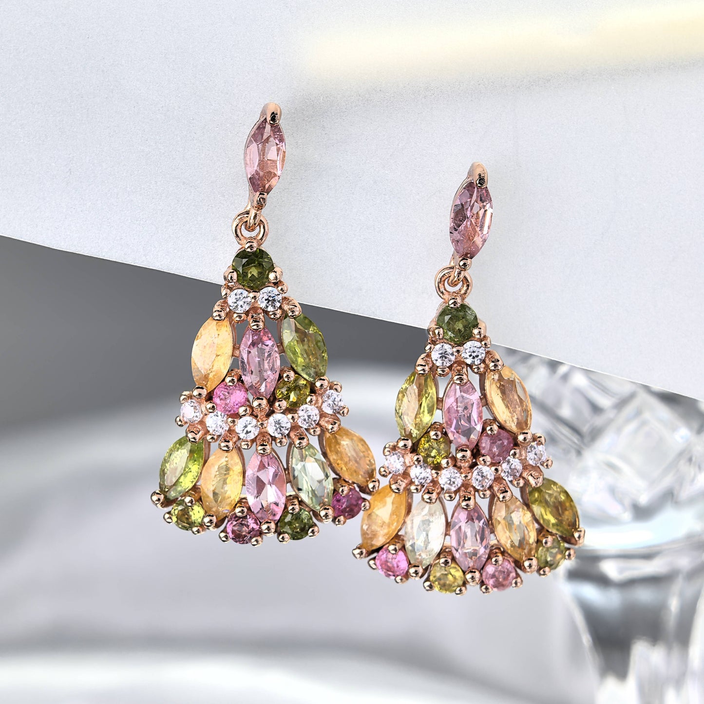 Trendy Skirt Shaped Rose Gold Plated 925 Sterling Silver Natural Tourmaline Drop Earrings