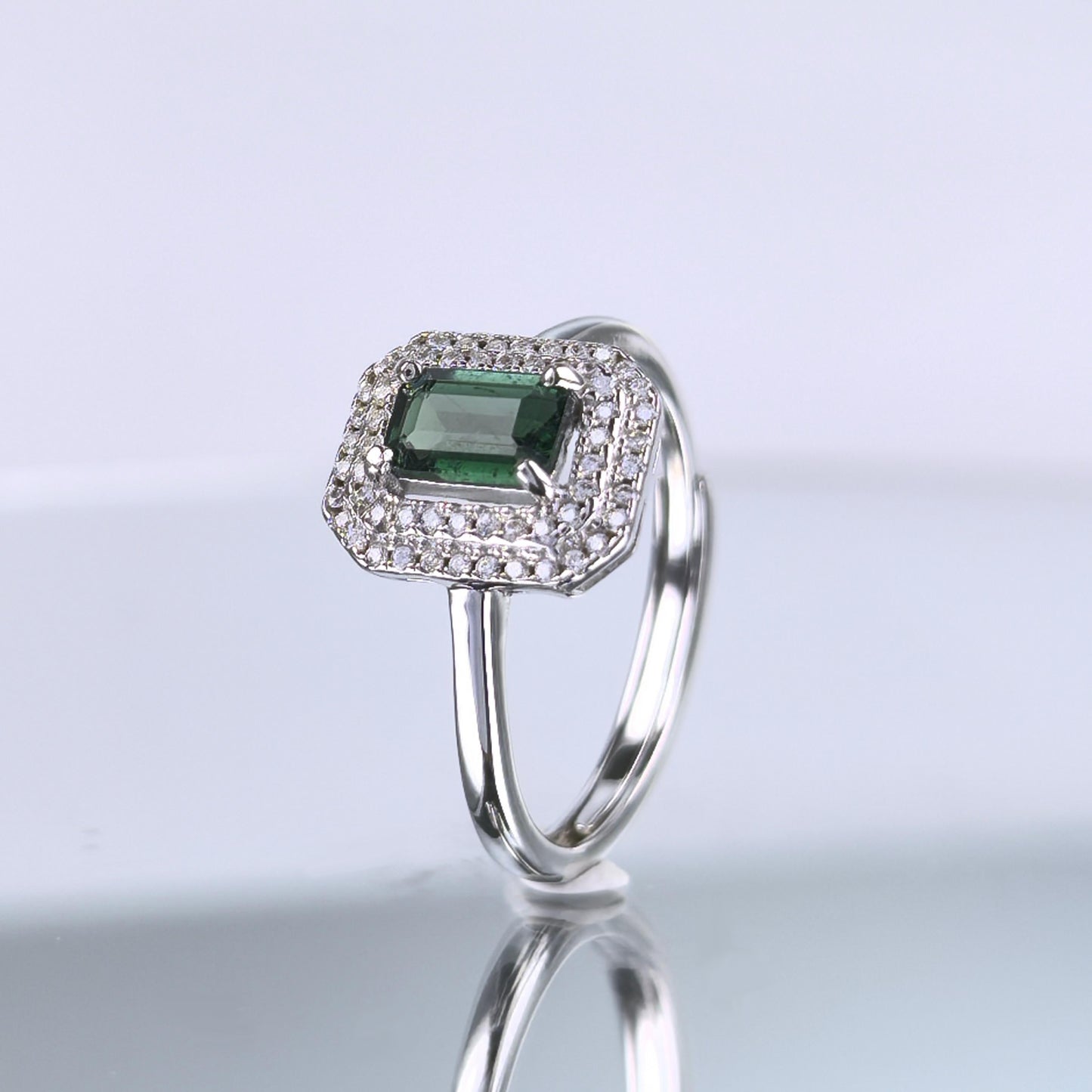 Exquisite 925 Silver Jewelry Ring Rhodium Plated with Natural Tourmaline