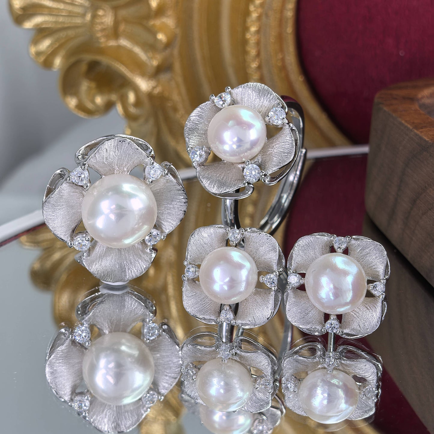 925 Sterling Silver Freshwater Pearl Set Dazzling Rhodium Plated