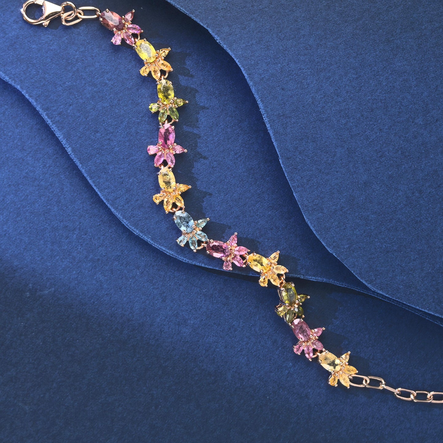 Unique Rose Gold Plated Silver 925 Jewelry Natural Tourmaline Bracelet