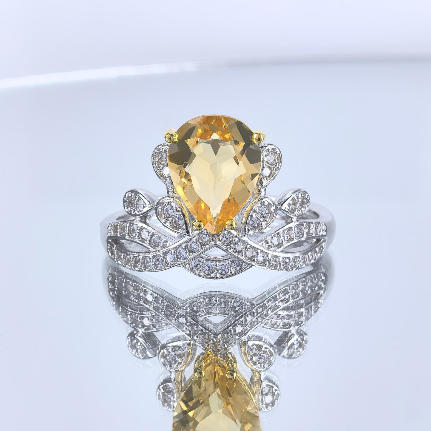 Exquisite Silver 925 Jewelry Rhodium and Gold Plated Natural Citrine Gemstone Ring