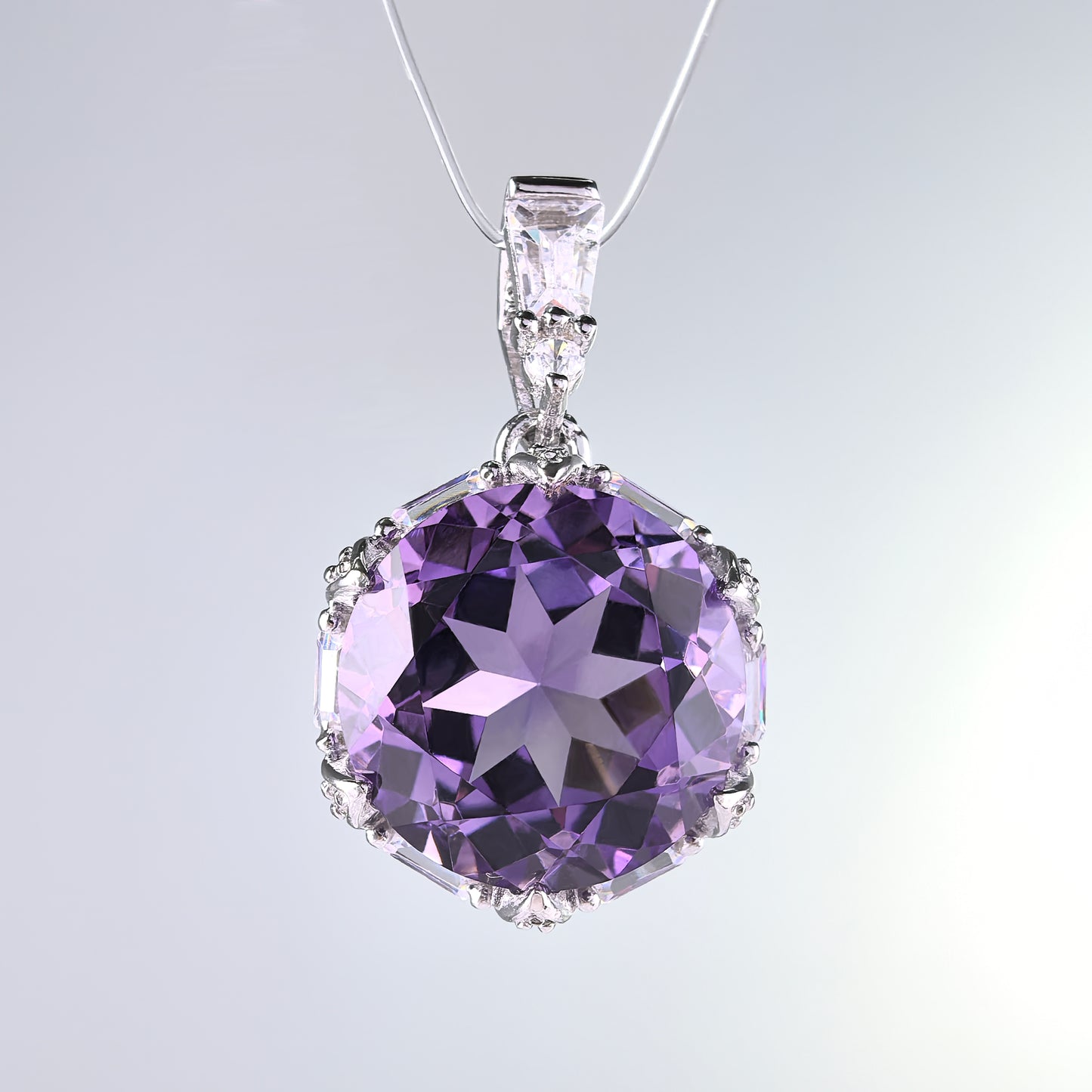 Gorgeous Rhodium Plated 925 Silver Jewelry Natural Amethyst Pendant