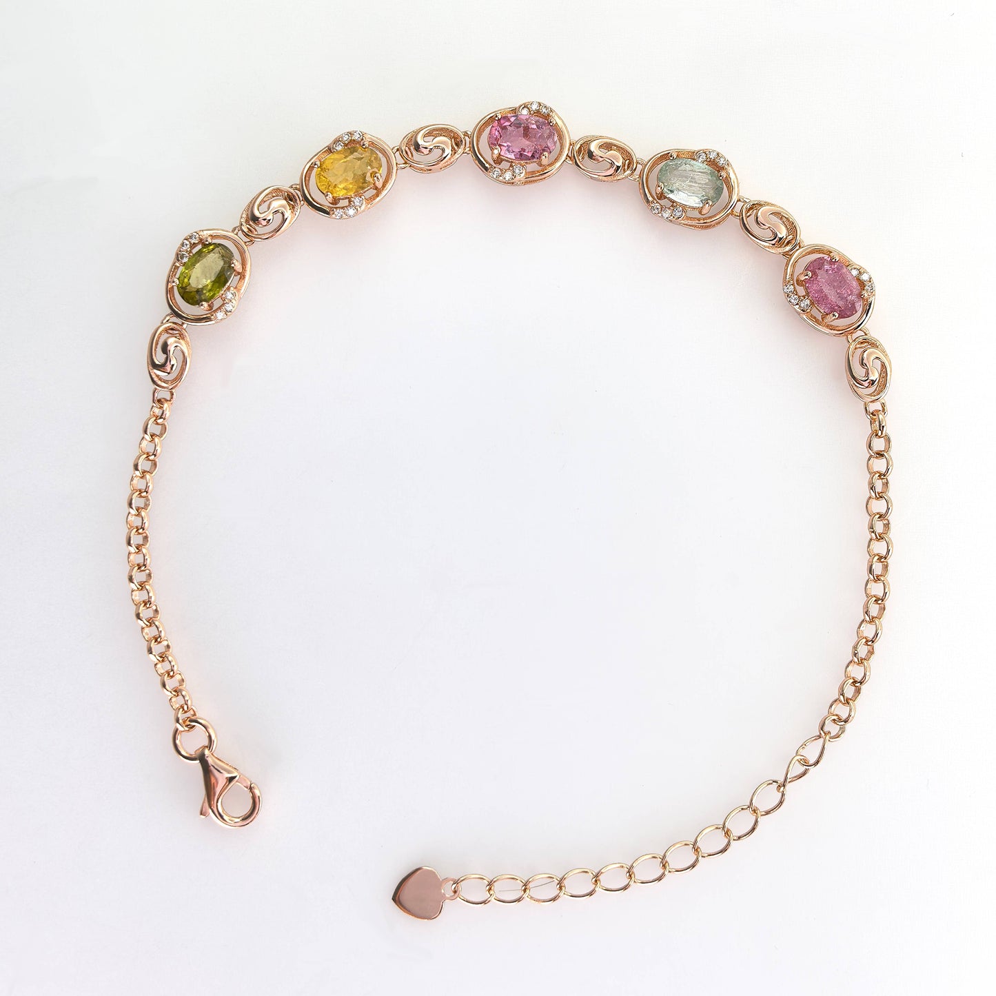 925 Sterling Silver Rose Gold Plated Natural Tourmaline Bracelet