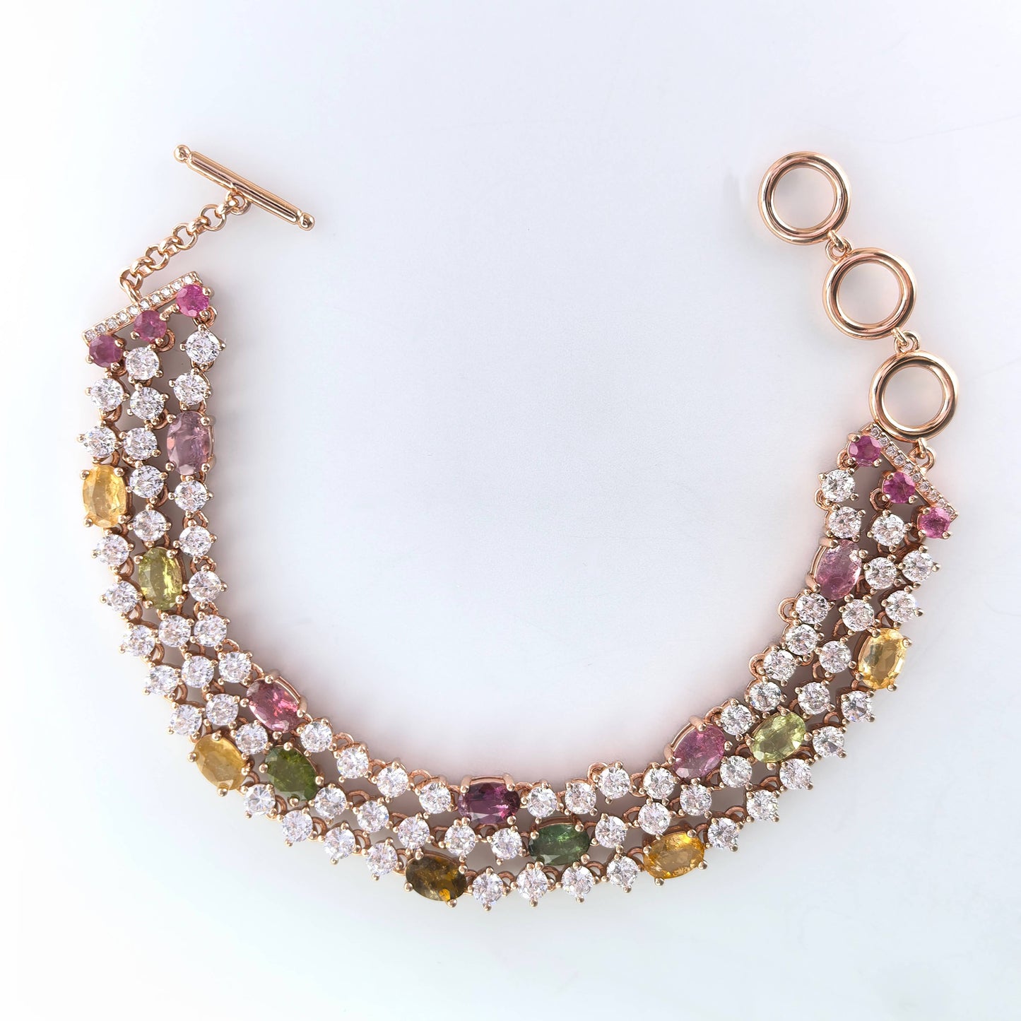 Noble Rose Gold Plated 925 Silver Jewelry Natural Tourmaline Bracelet