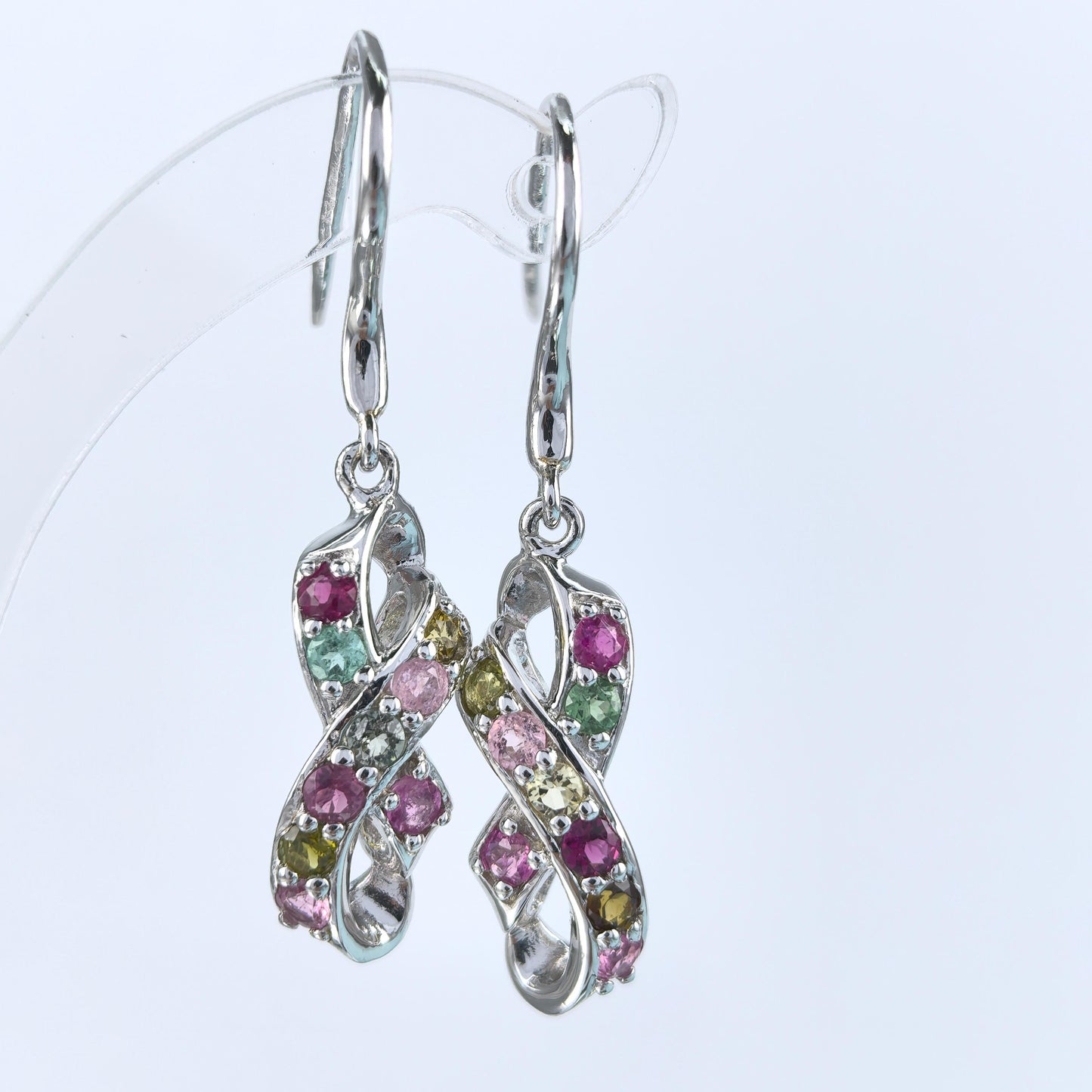 Elegant 925 Silver Drop Earrings Rhodium Plated Natural Tourmaline