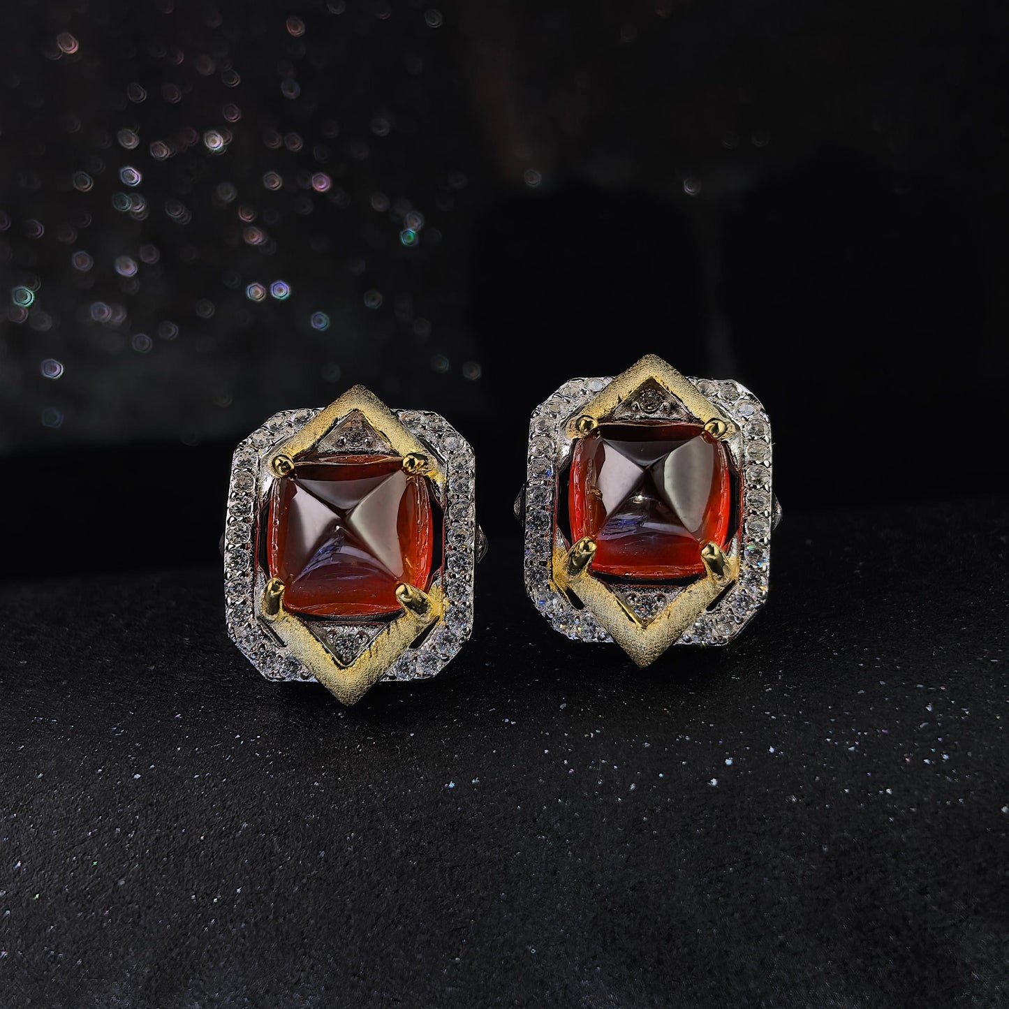 Charming Dual Color Plated 925 Silver Natural Mandarin Garnet Stud Earrings