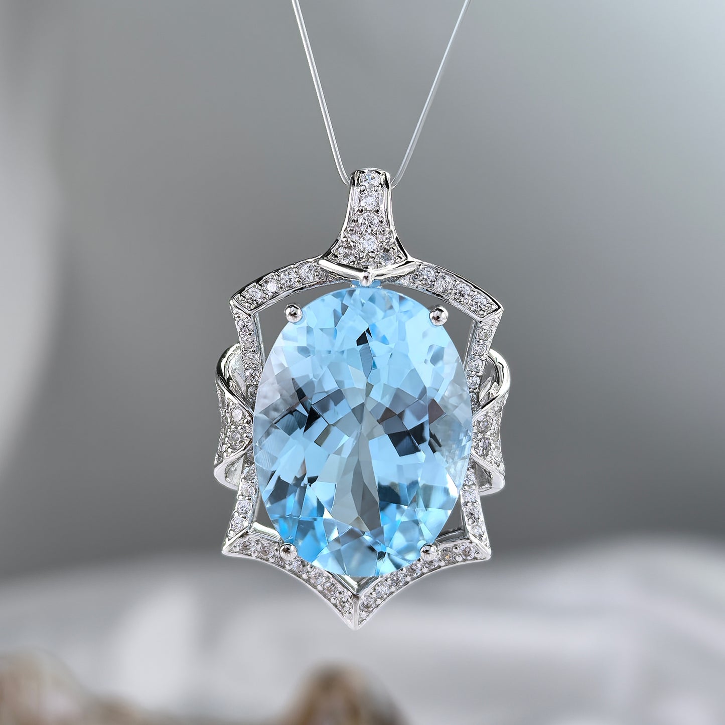 Noble Rhodium Plated 925 Sterling Silver Natural Sky Blue Topaz Pendant