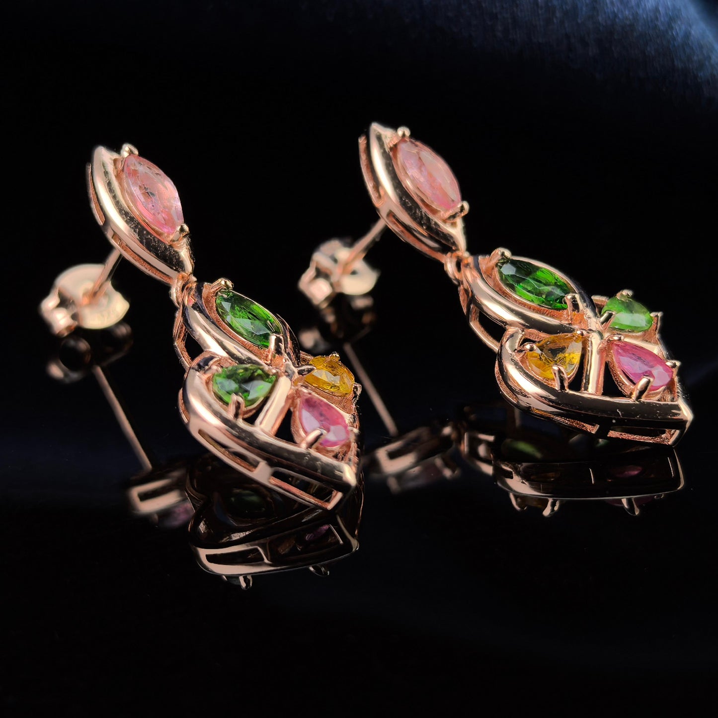 Graceful Rose Gold Plated 925 Silver Jewelry Natural Tourmaline Drop Earrings