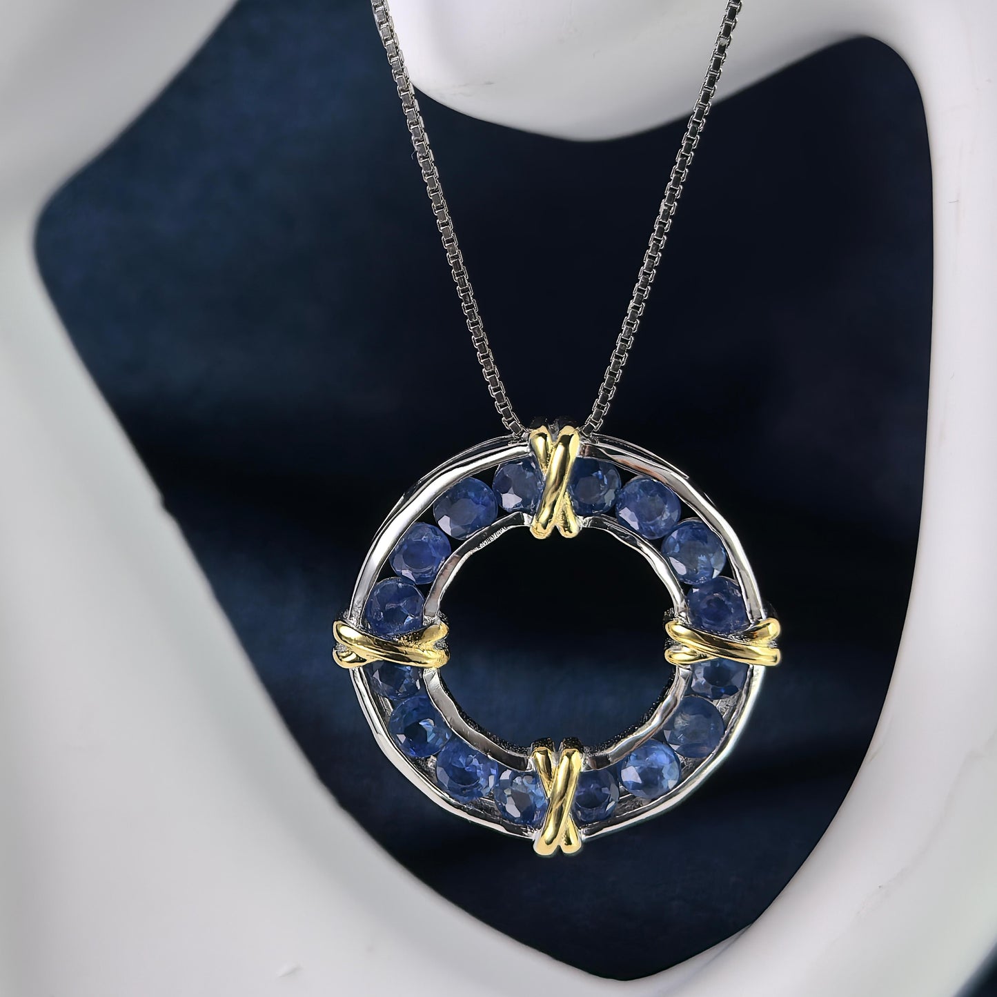 Delicate Dual Color Plated 925 Silver Jewelry Natural Sapphire Pendant