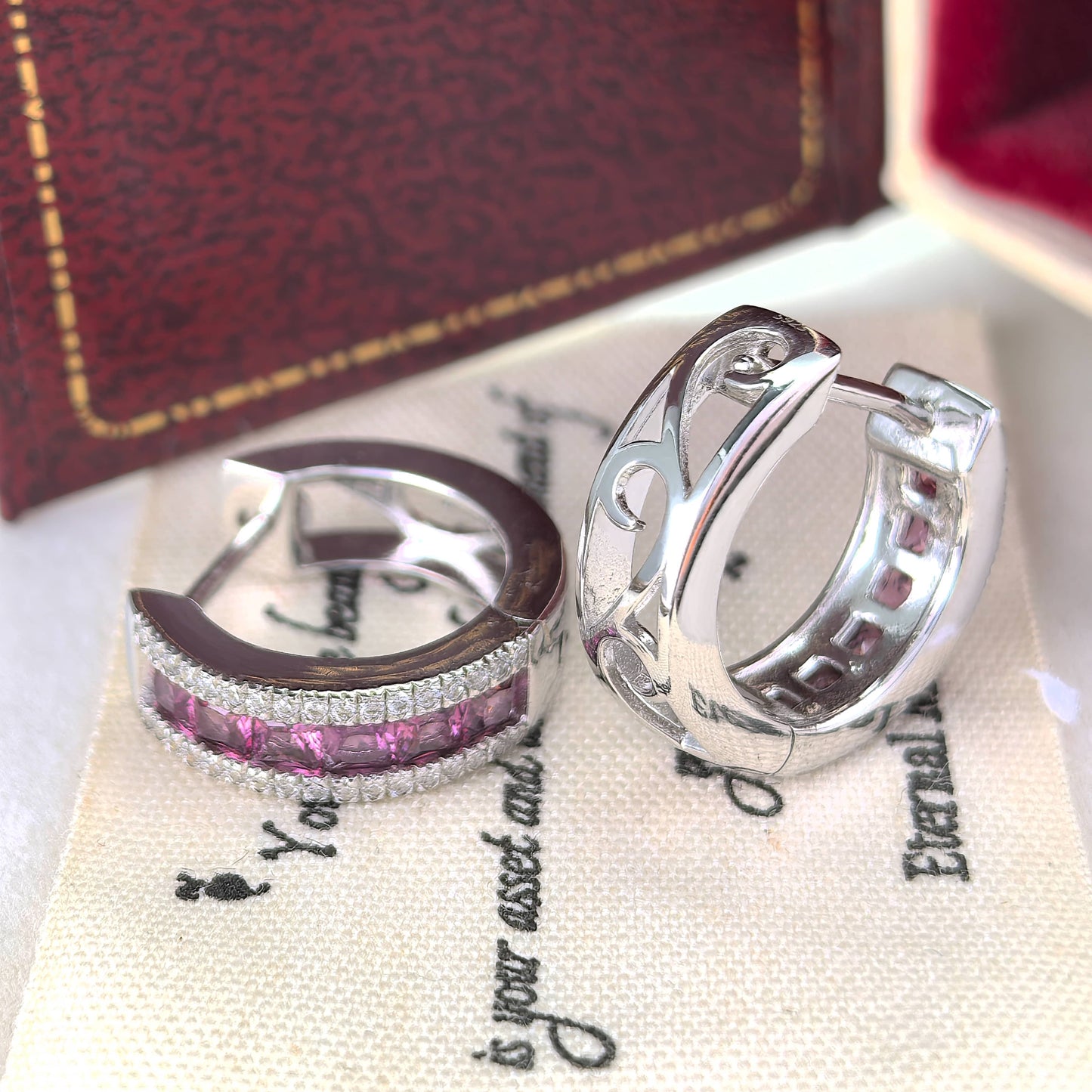 Dazzling Rhodium Plated Silver 925 Jewelry Natural Pyrope Hoop Earrings