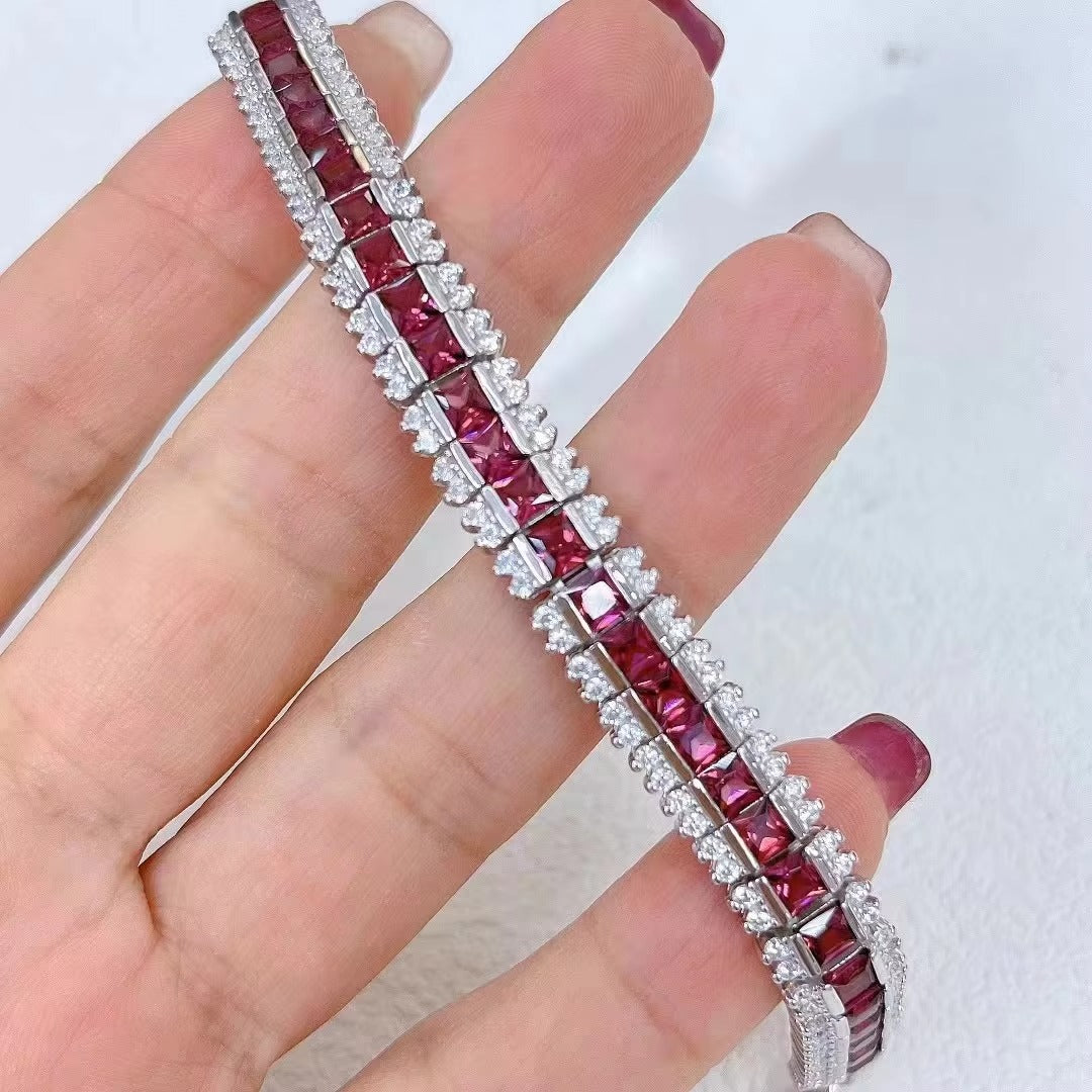 Exquisite Rhodium Plated Silver 925 Jewelry Natural Pyrope Bracelet