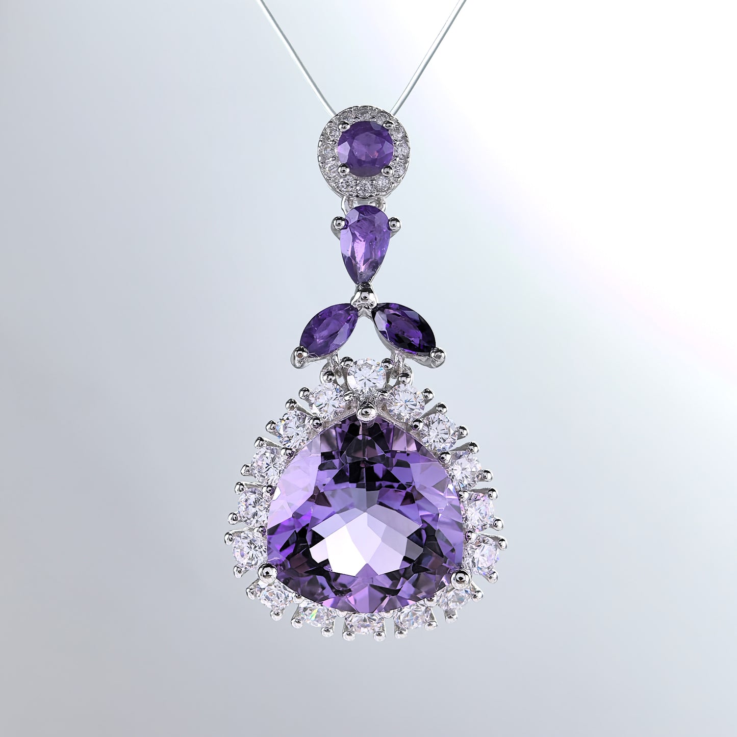 Gorgeous Rhodium Plated 925 Silver Jewelry Natural Amethyst Pendant