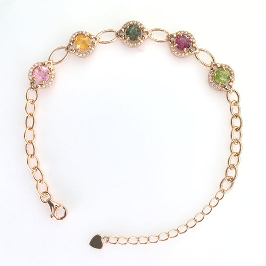 925 Sterling Silver Natural Tourmaline Bracelet Rose Gold Plated Trendy Design for Women's Daily Wear Party or Wedding Gift