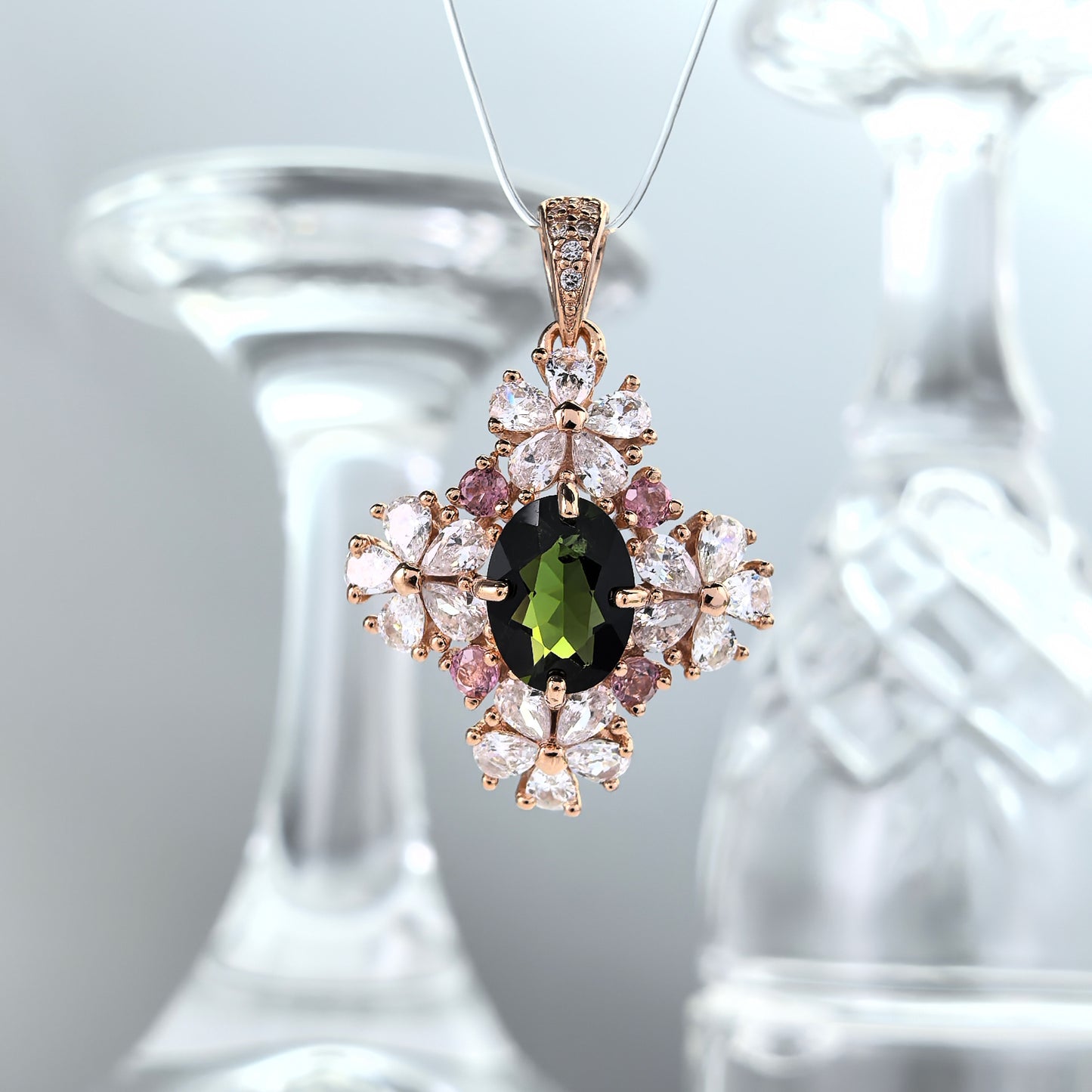 Delicate Rose Gold Plated 925 Silver Fine Pendant & Charm Natural Tourmaline