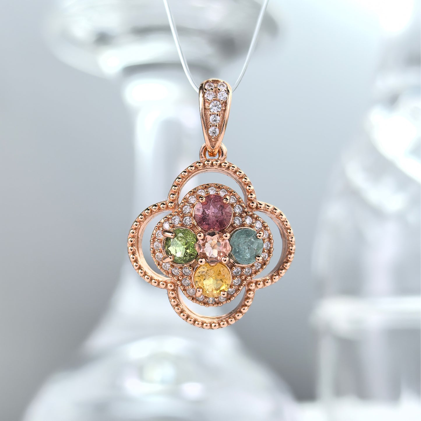 Trendy Rose Gold Plated 925 Sterling Silver Natural Tourmaline Pendant