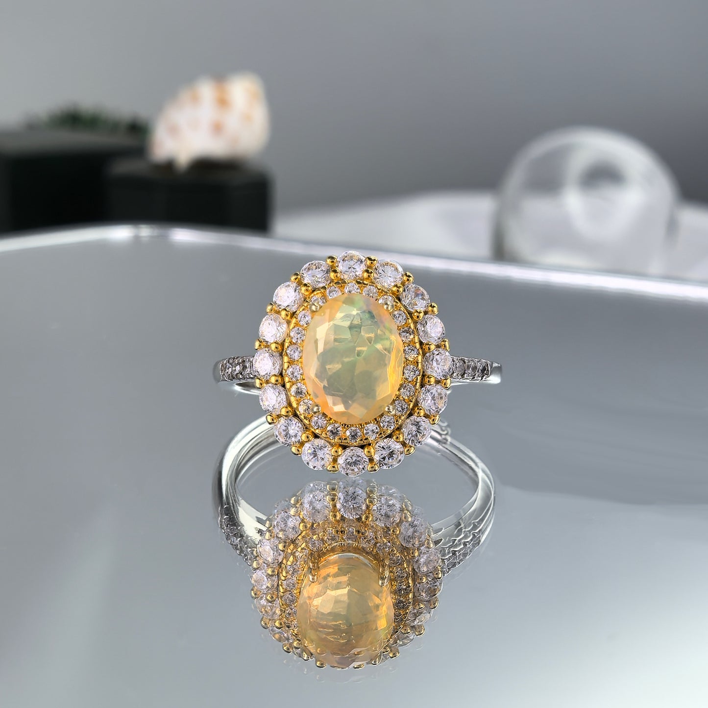 Precious Rhodium and Gold Plated Silver 925 Jewelry Natural Opal Ring