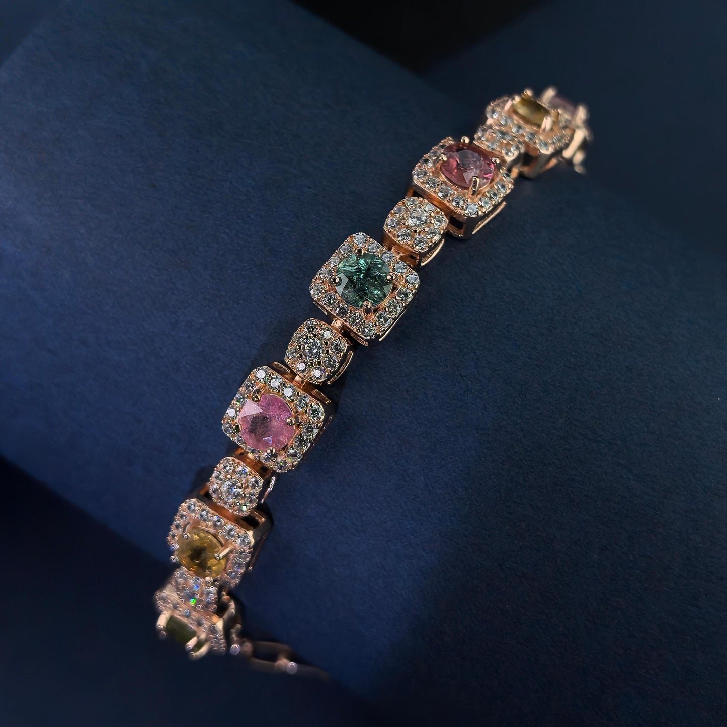 Delicate Rose Gold Plated 925 Silver Jewelry Natural Tourmaline Bracelet