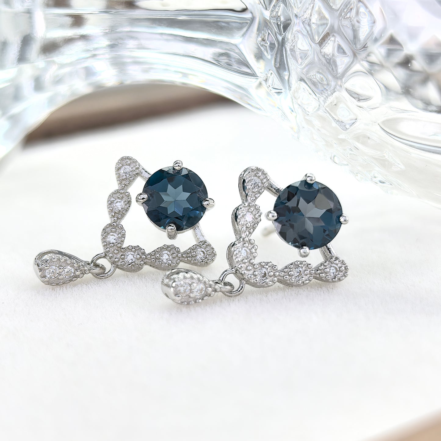 Dainty Rhodium Plated Silver 925 Jewelry Natural London Blue Topaz Drop Earrings