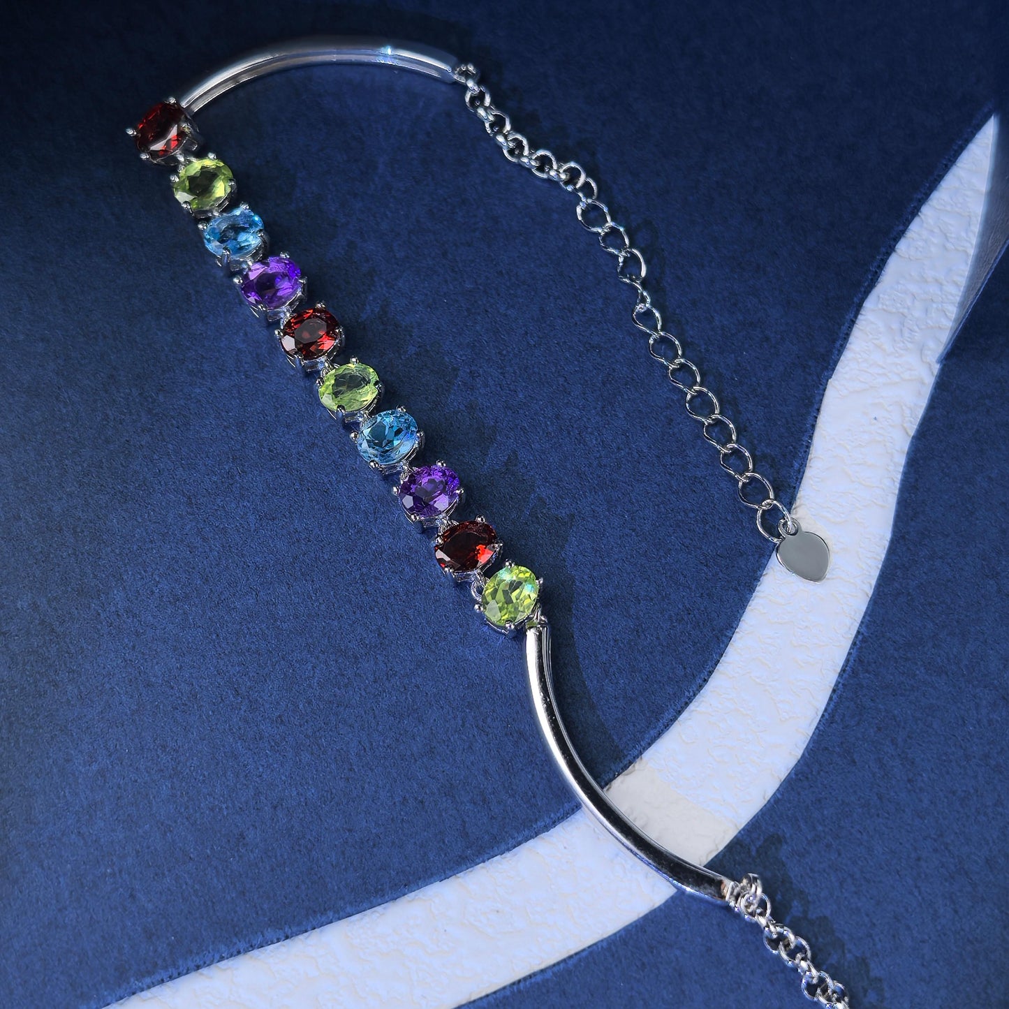Exquisite Rhodium Plated Silver 925 Jewelry Multiple Natural Gemstone Bracelet
