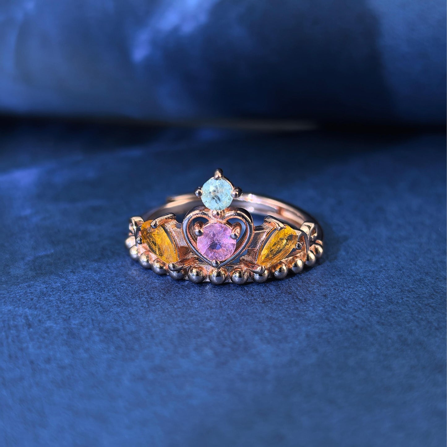 Graceful Rose Gold Plated 925 Silver Jewelry Natural Tourmaline Crown Ring