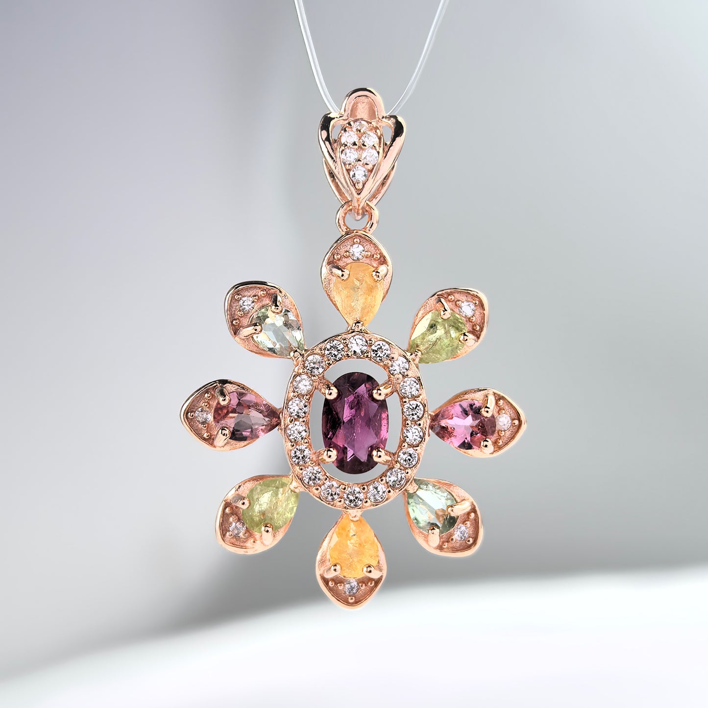 Unique Rose Gold Plated 925 Sterling Silver Natural Tourmaline Pendant