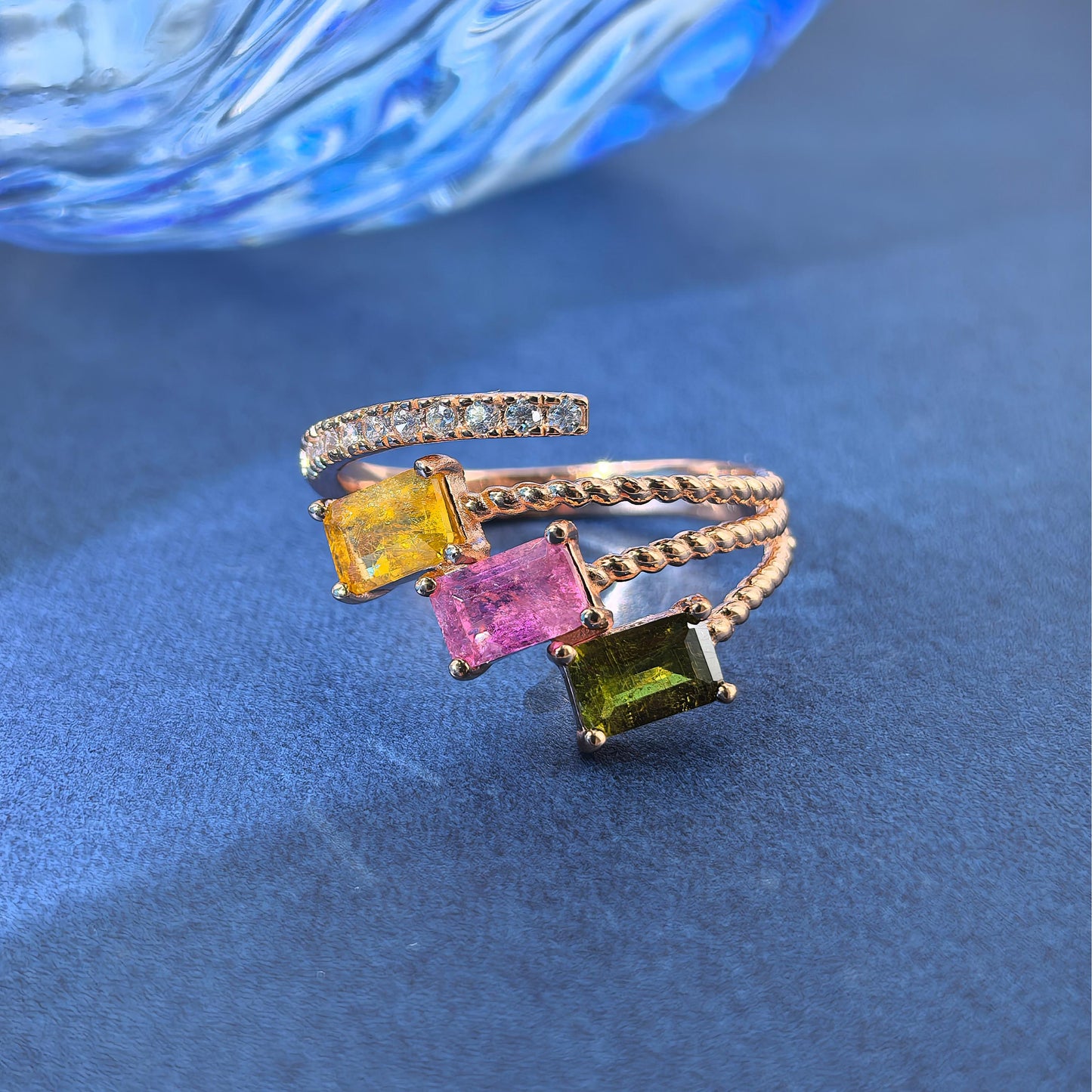 Gorgeous Rose Gold Plated 925 Silver Jewelry Natural Tourmaline Ring