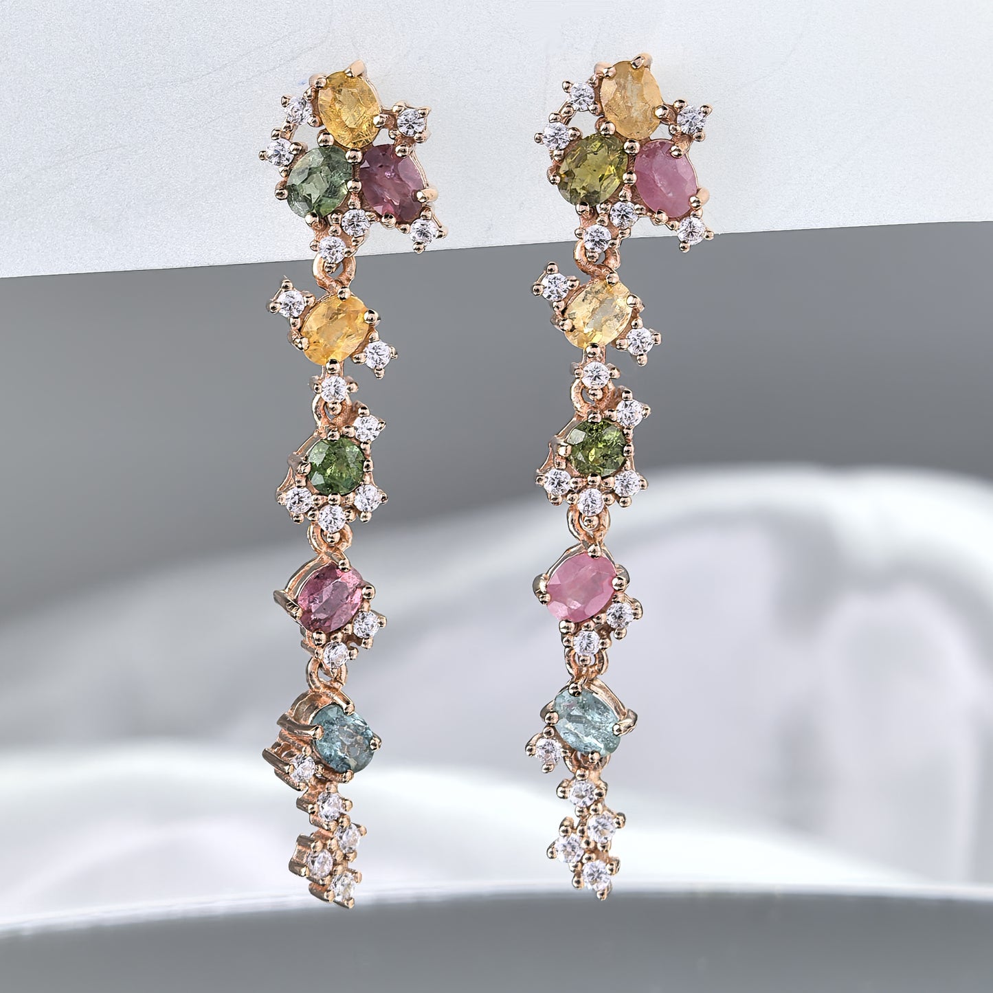 Delicate Rose Gold Plated 925 Sterling Silver Natural Tourmaline Drop Earrings