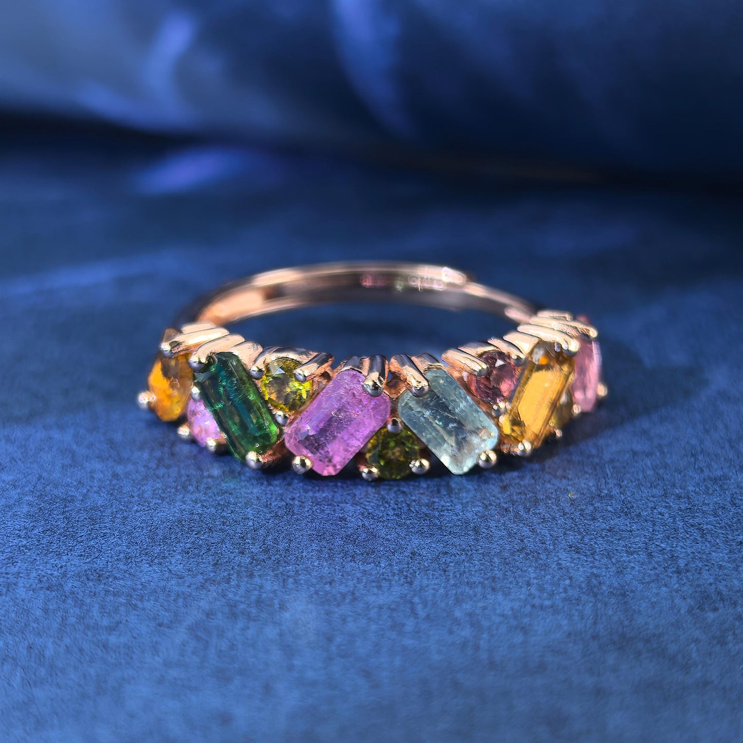 Unique Rose Gold Plated Silver 925 Jewelry Natural Tourmaline Ring