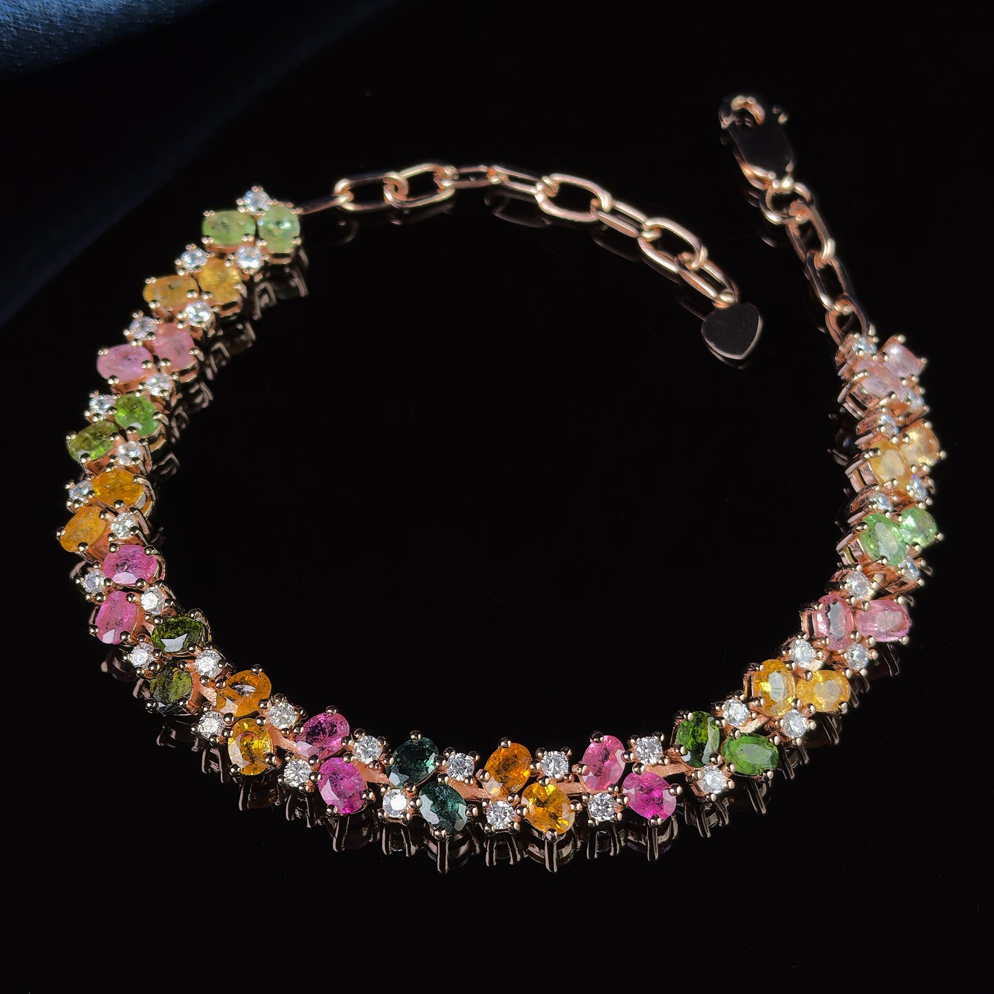 Gorgeous Rose Gold Plated Silver 925 Jewelry Natural Tourmaline Bracelet