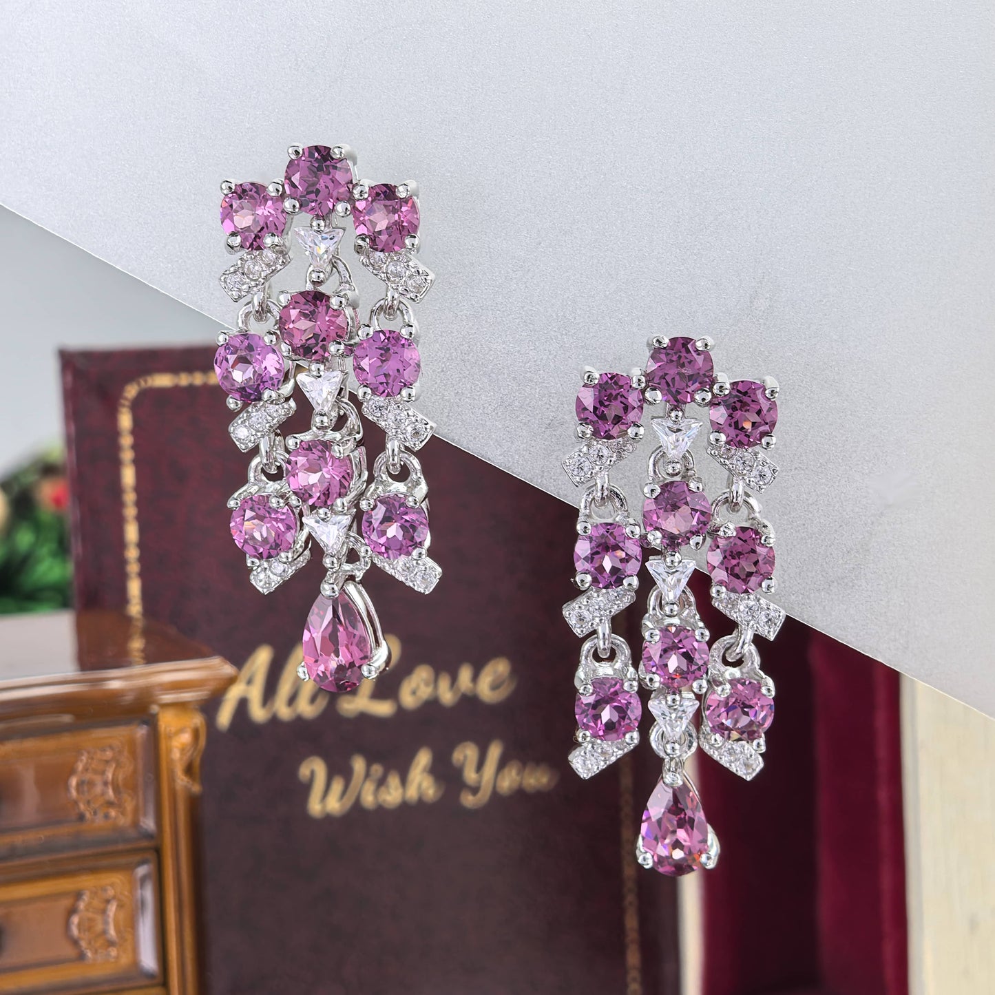 Glittering Rhodium Plated 925 Silver Jewelry Natural Pyrope Drop Earrings