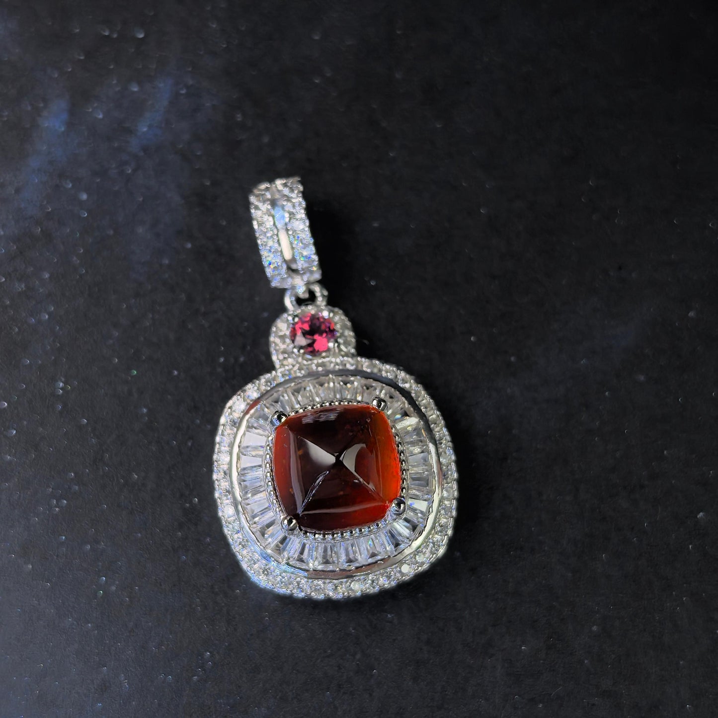 Graceful Rhodium Plated 925 Silver Jewelry Natural Mandarin Garnet Pendant
