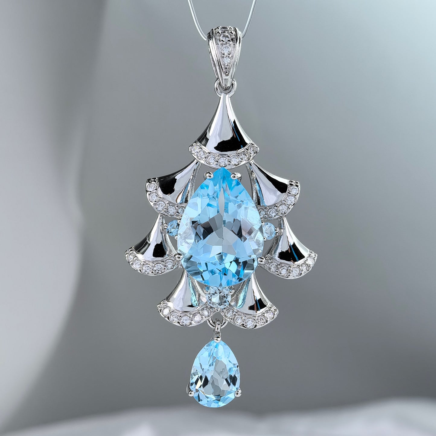 Elegant Rhodium Plated 925 Silver Pendant with Natural Sky Blue Topaz