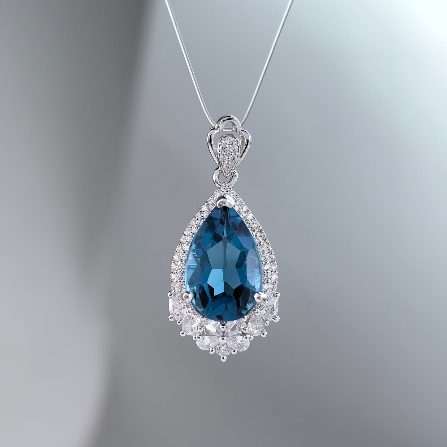 Graceful Rhodium Plated Silver 925 Jewelry Natural London Blue Topaz Pendant
