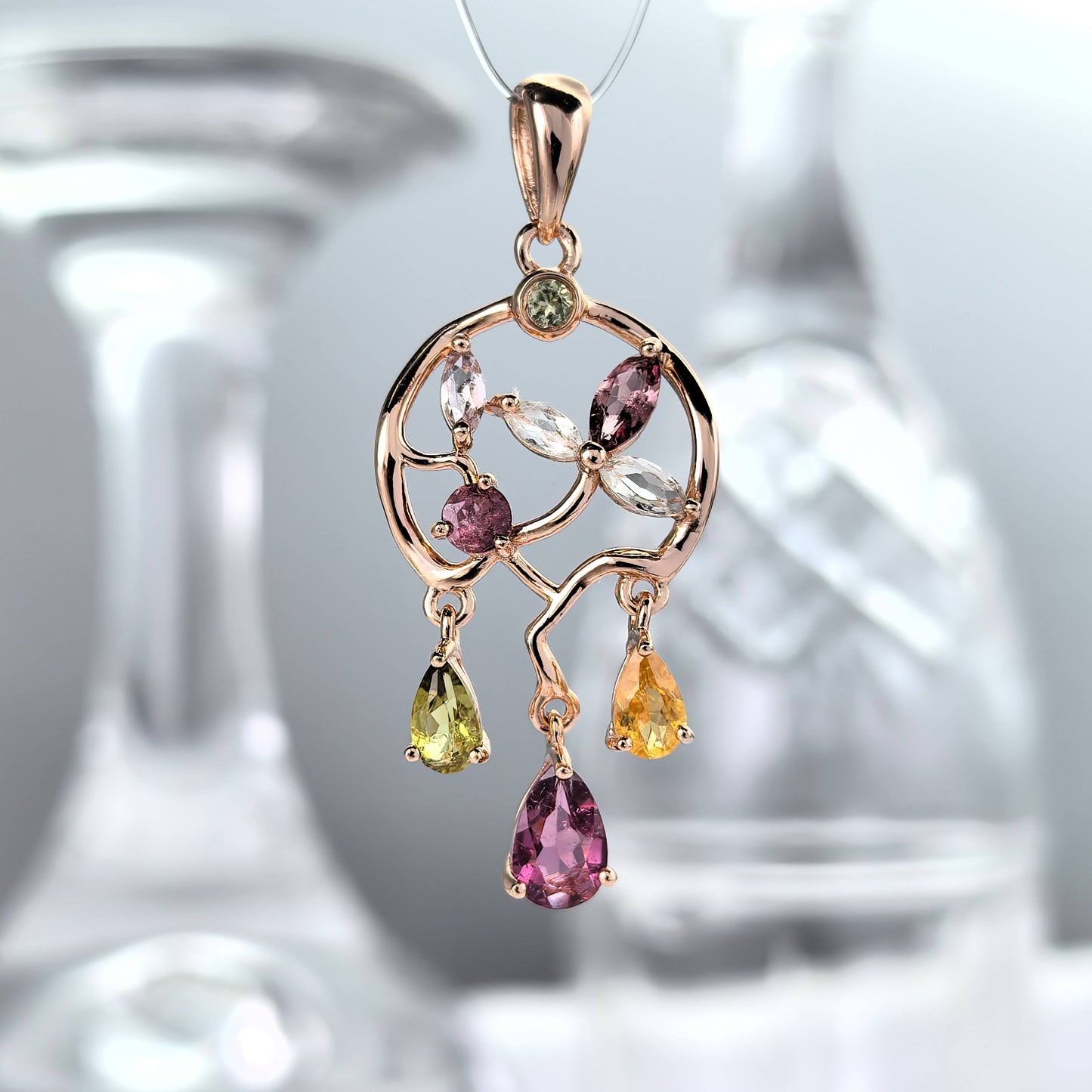 Gorgeous Rose Gold Plated 925 Sterling Silver Natural Tourmaline Pendant