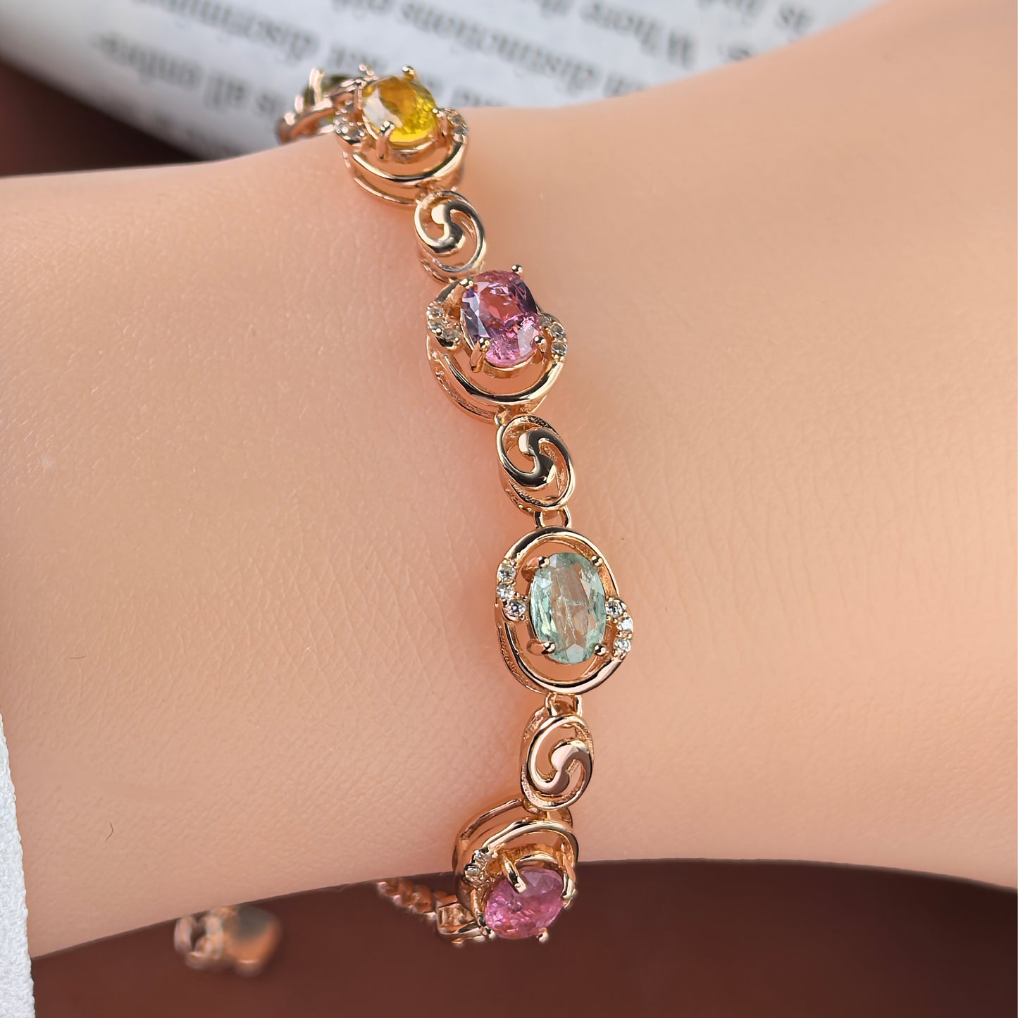 Dazzling Rose Gold Plated 925 Sterling Silver Natural Tourmaline Bracelet
